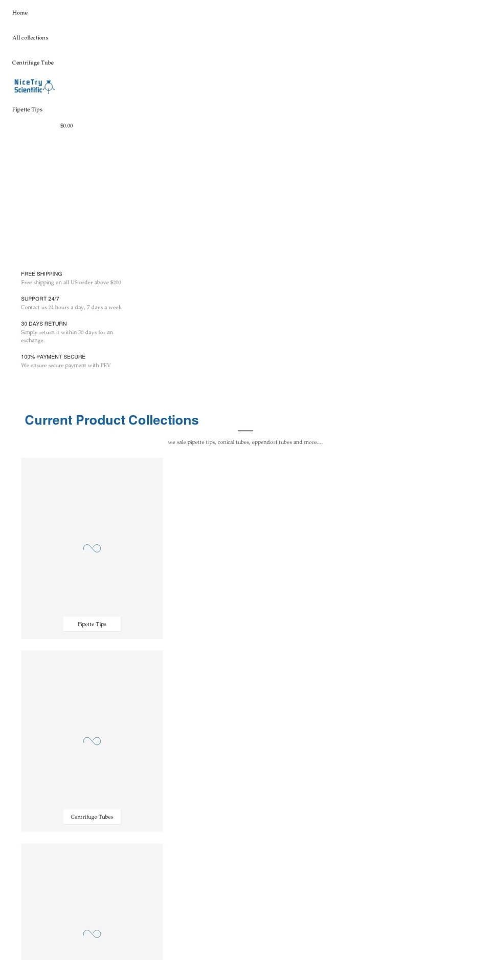 nicetryscientific.com shopify website screenshot