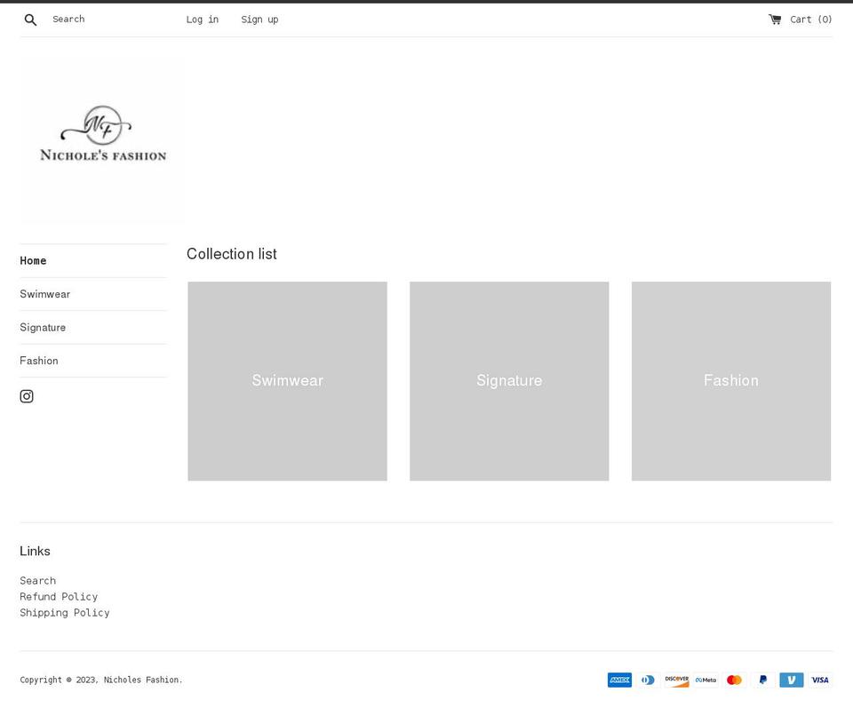 nicholesfashion.com shopify website screenshot