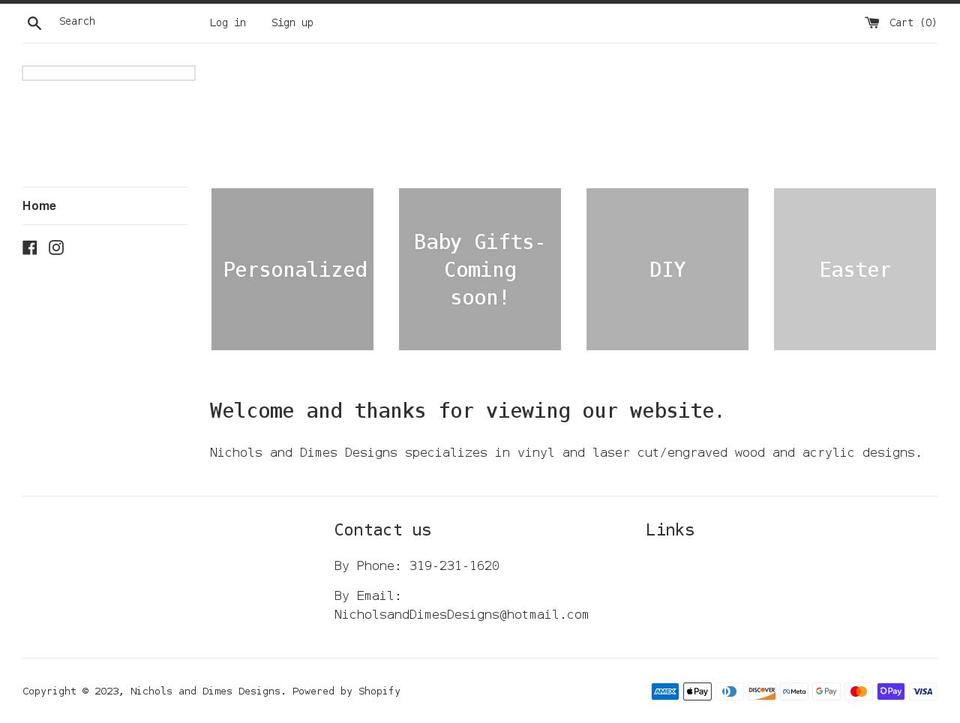 nicholsanddimesdesigns.com shopify website screenshot