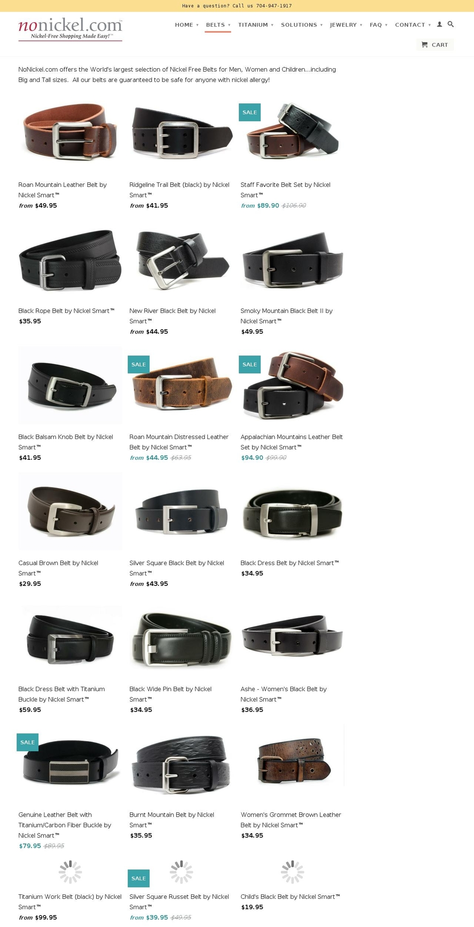 nickelfreebelts.biz shopify website screenshot