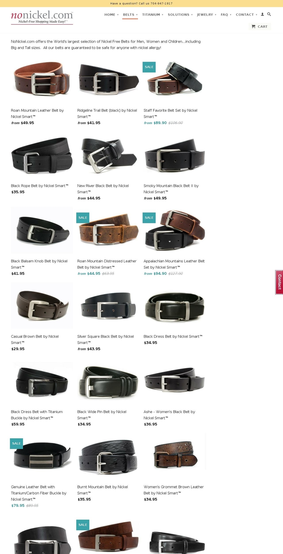 nickelfreebelts.info shopify website screenshot