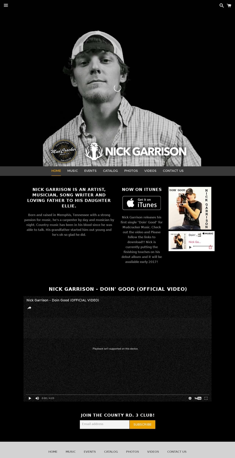 nickgarrisonmusic.com shopify website screenshot