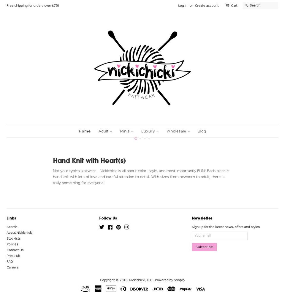 nickichicki.com — Shopify storefront screenshot