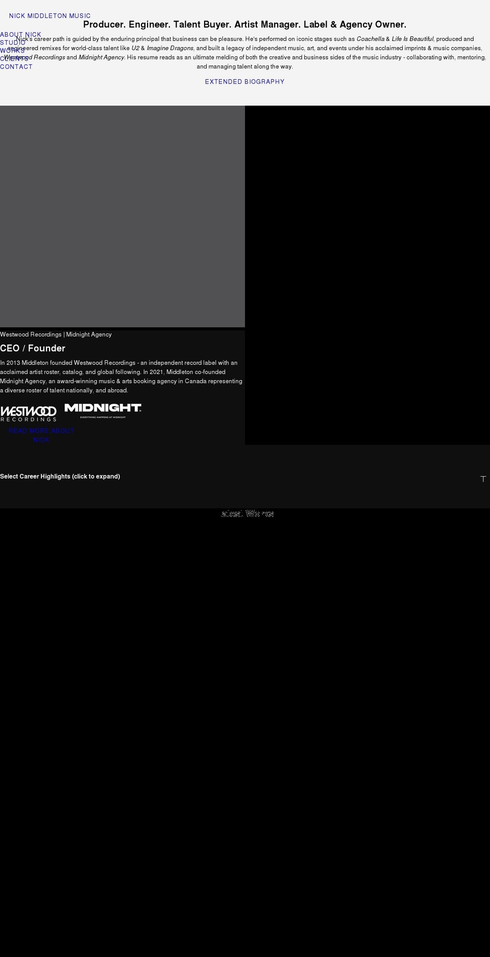 nickmiddletonmusic.com shopify website screenshot