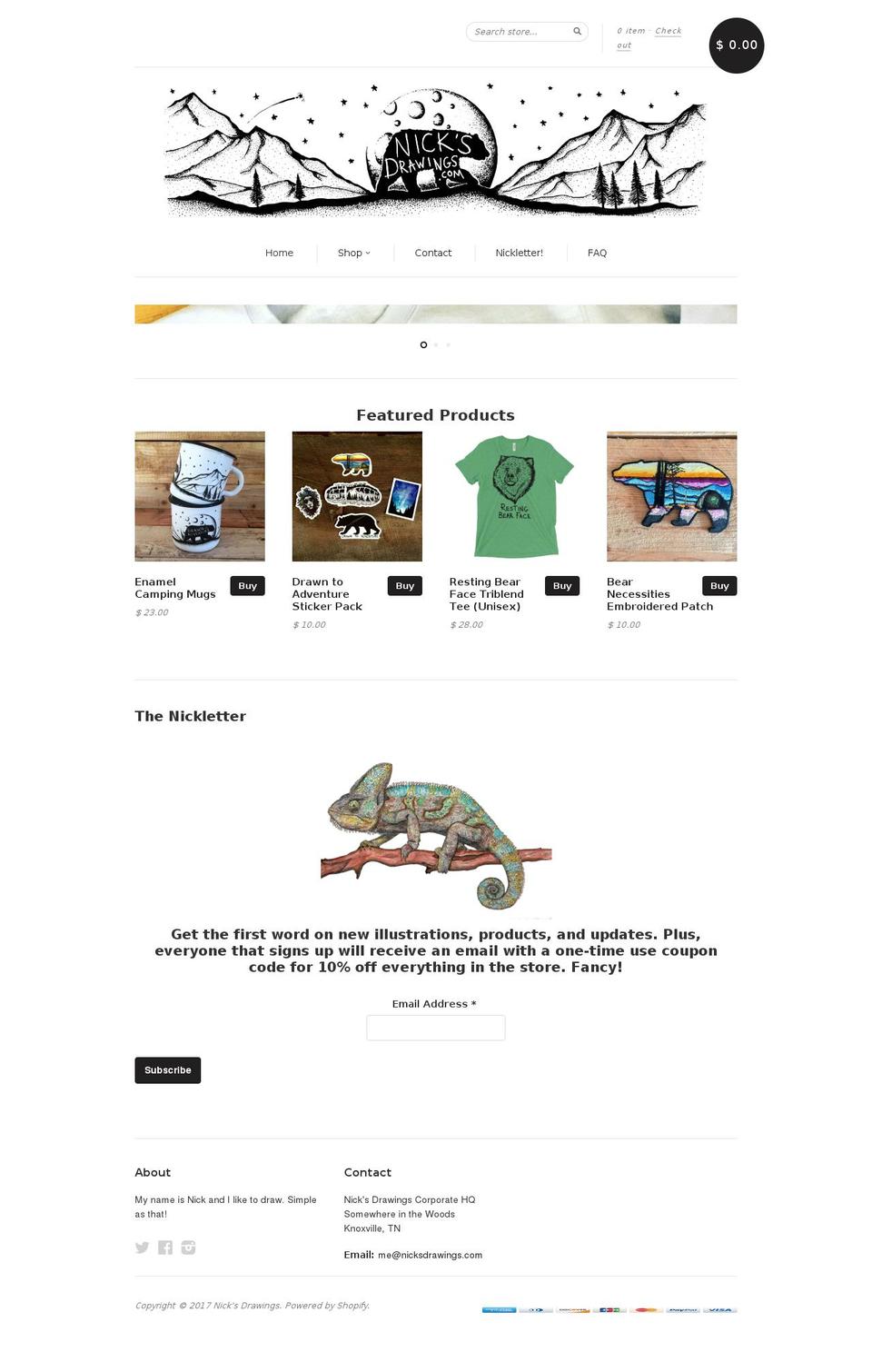 nicksdrawings.com shopify website screenshot