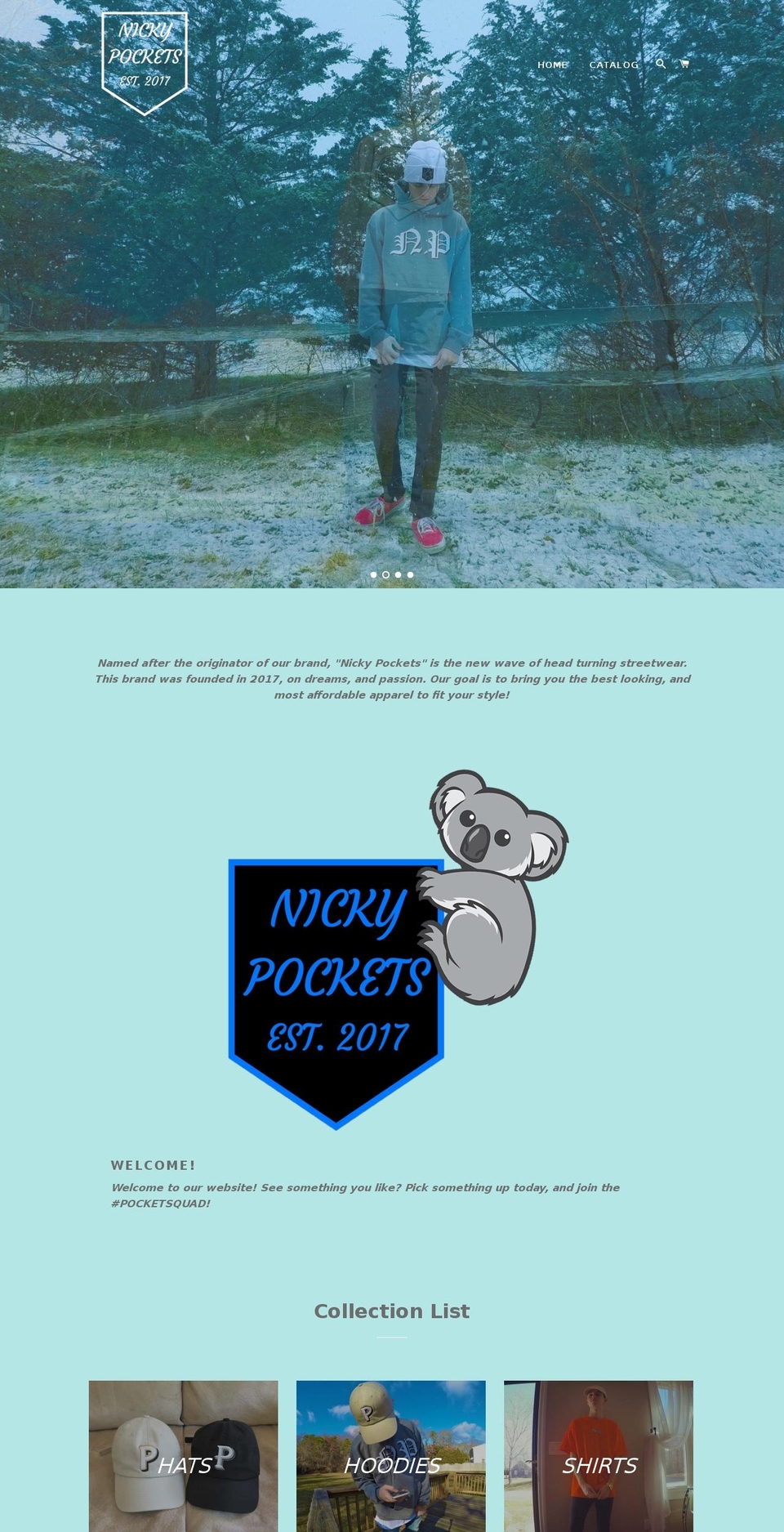 nickypockets.com — Shopify storefront screenshot