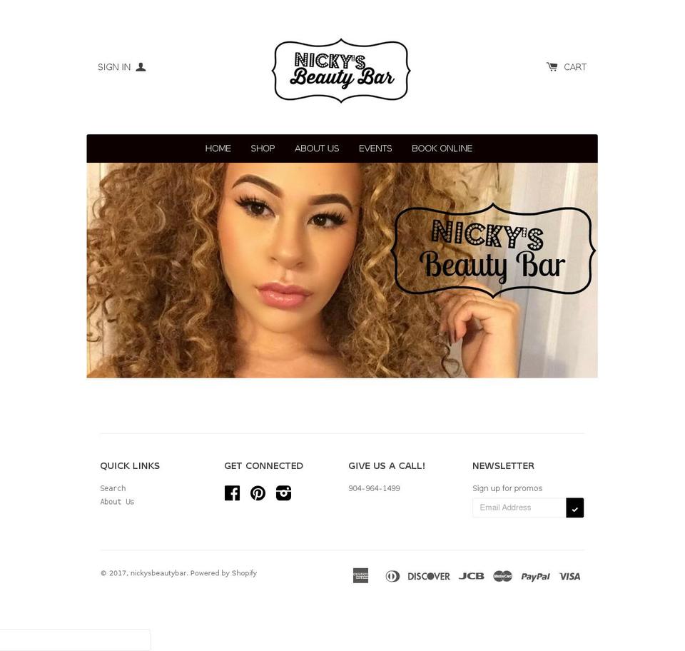 nickysbeautybar.com shopify website screenshot