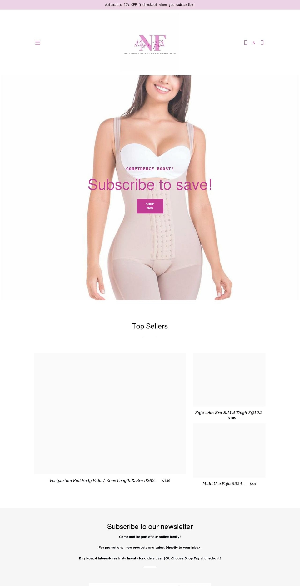 nickysfajas.net shopify website screenshot