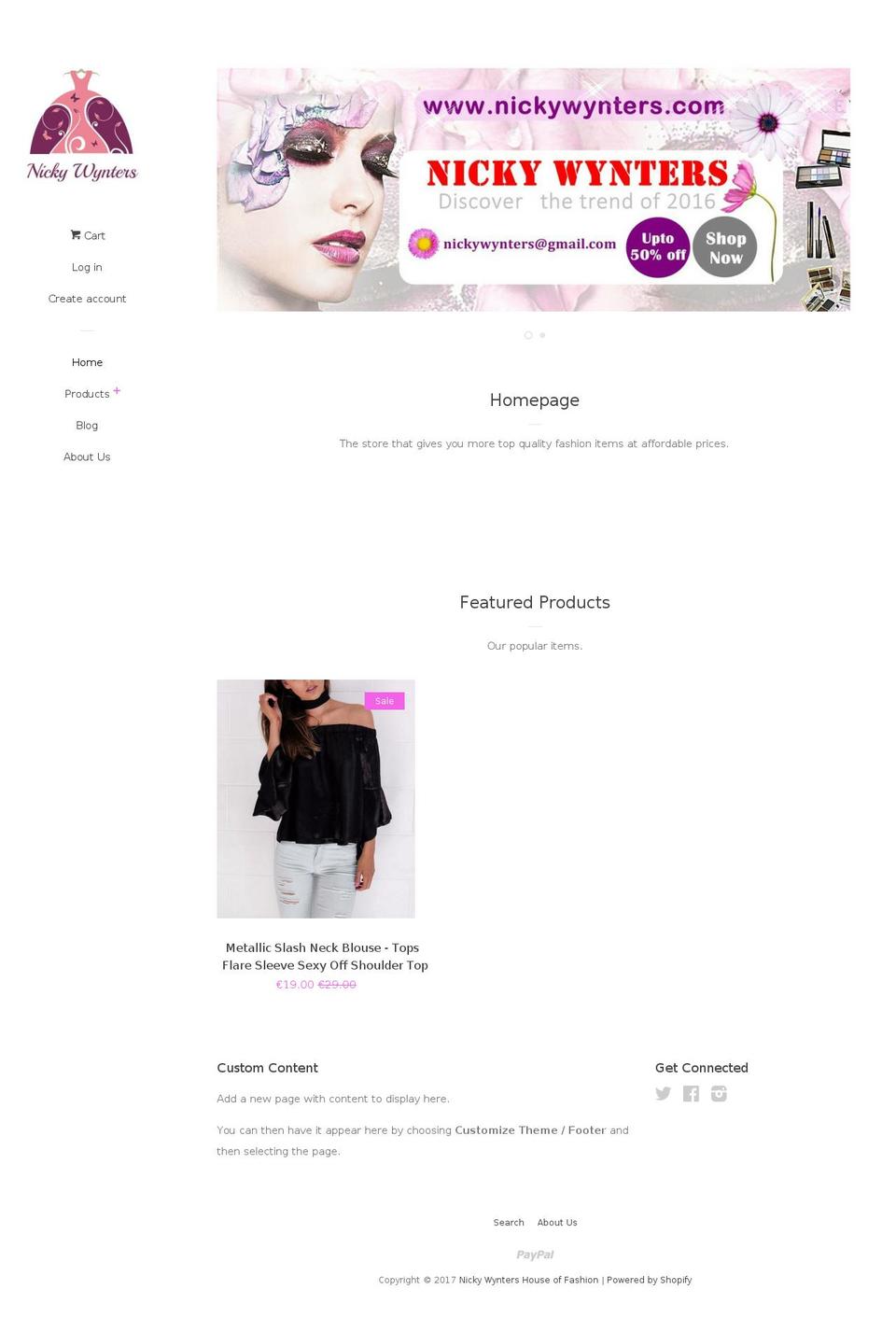 nickywynters.com shopify website screenshot