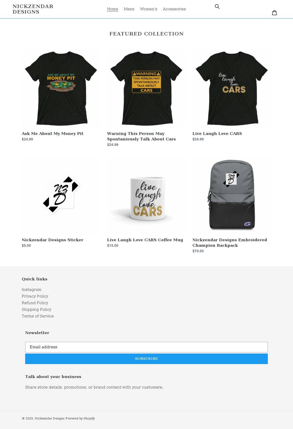 nickzendardesigns.com shopify website screenshot