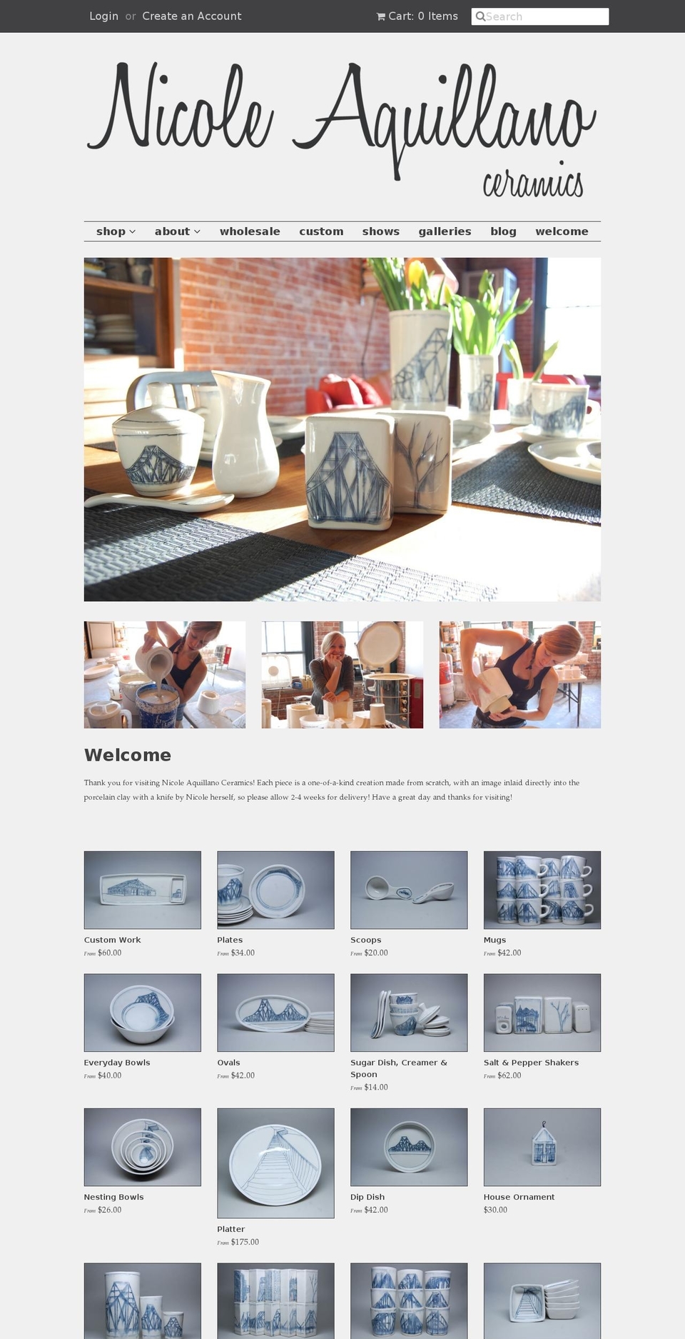 nicole-aquillano-ceramics.com shopify website screenshot
