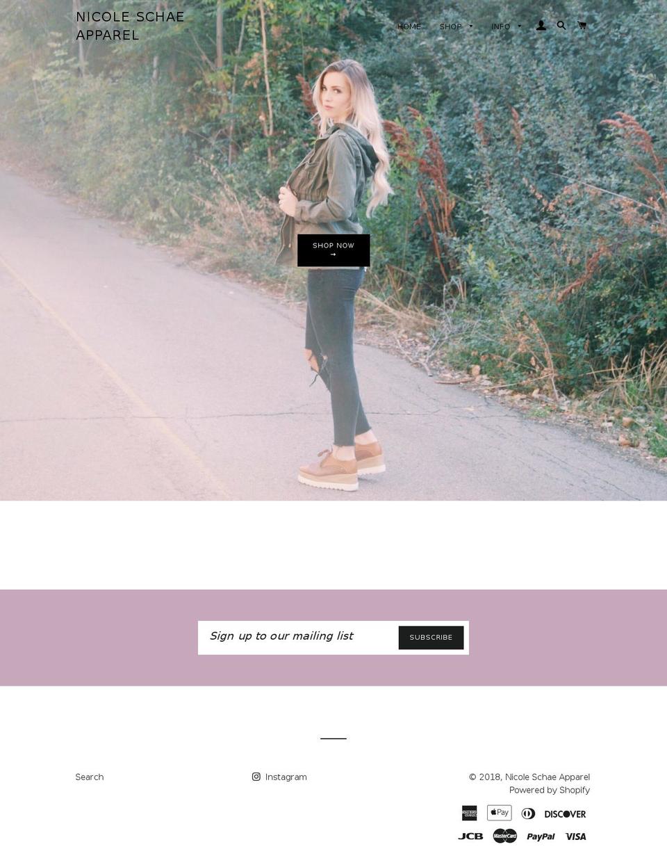 nicoleschaeapparel.com — Shopify storefront screenshot