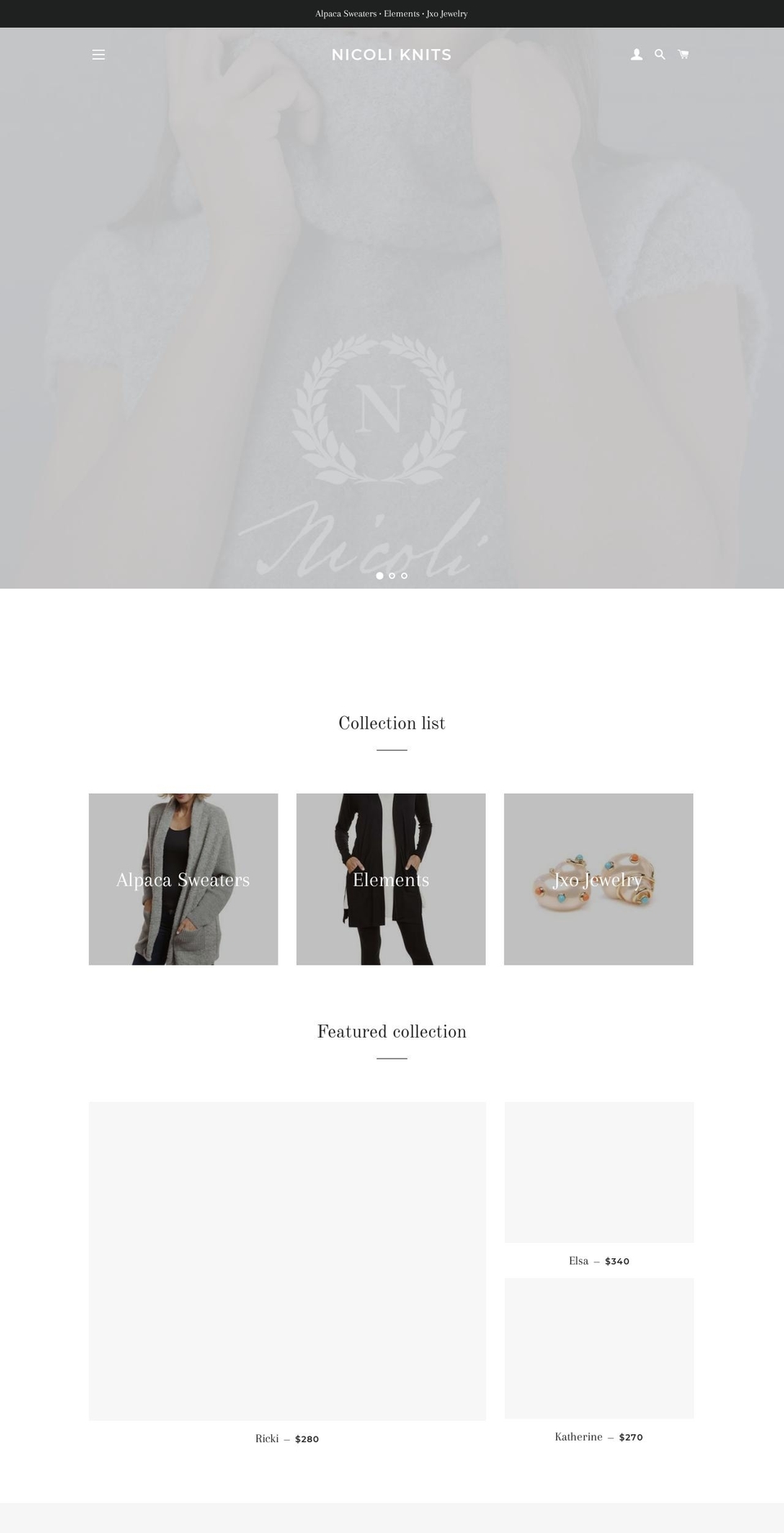 nicoliknits.com — Shopify storefront screenshot