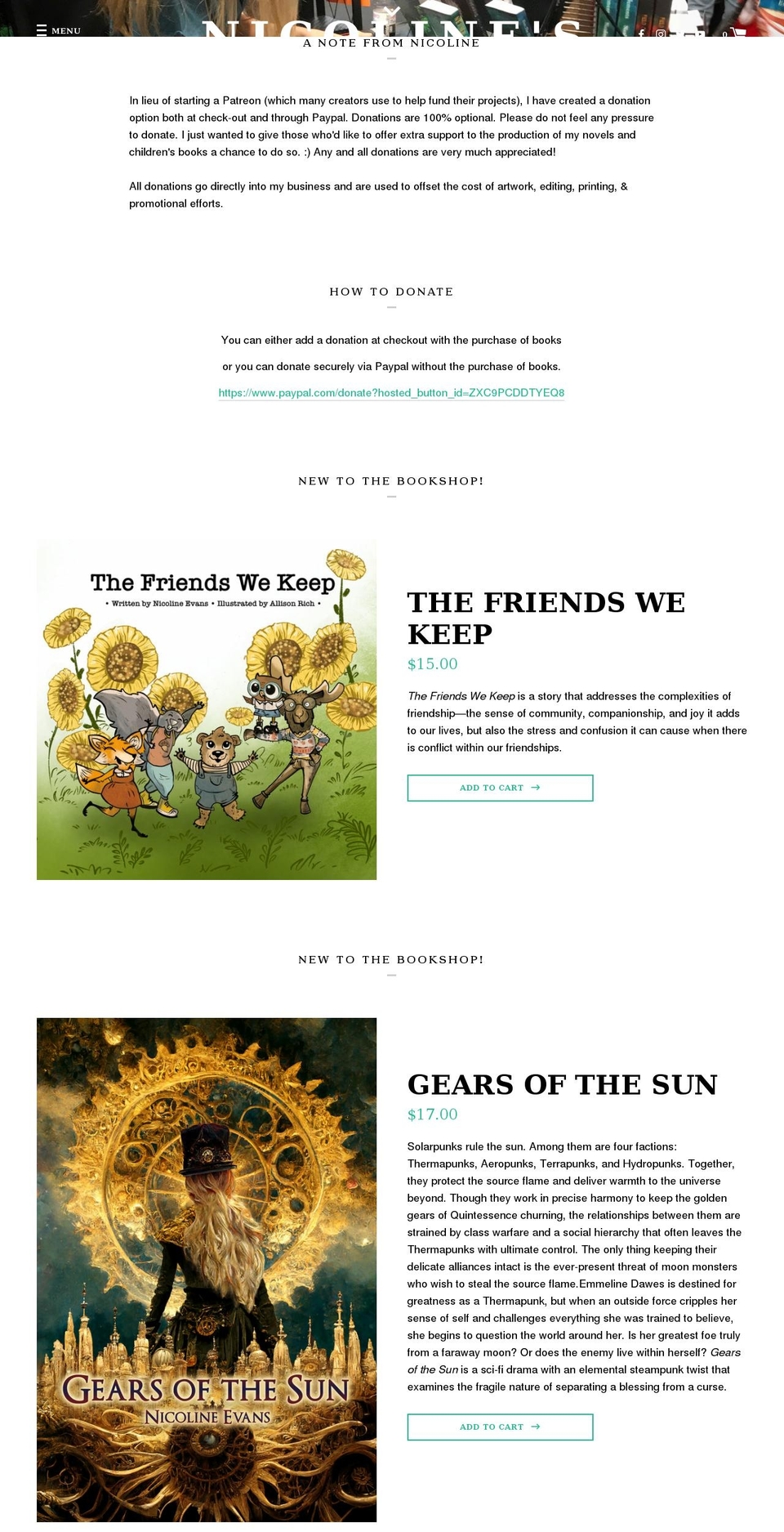 nicolineevans.com shopify website screenshot