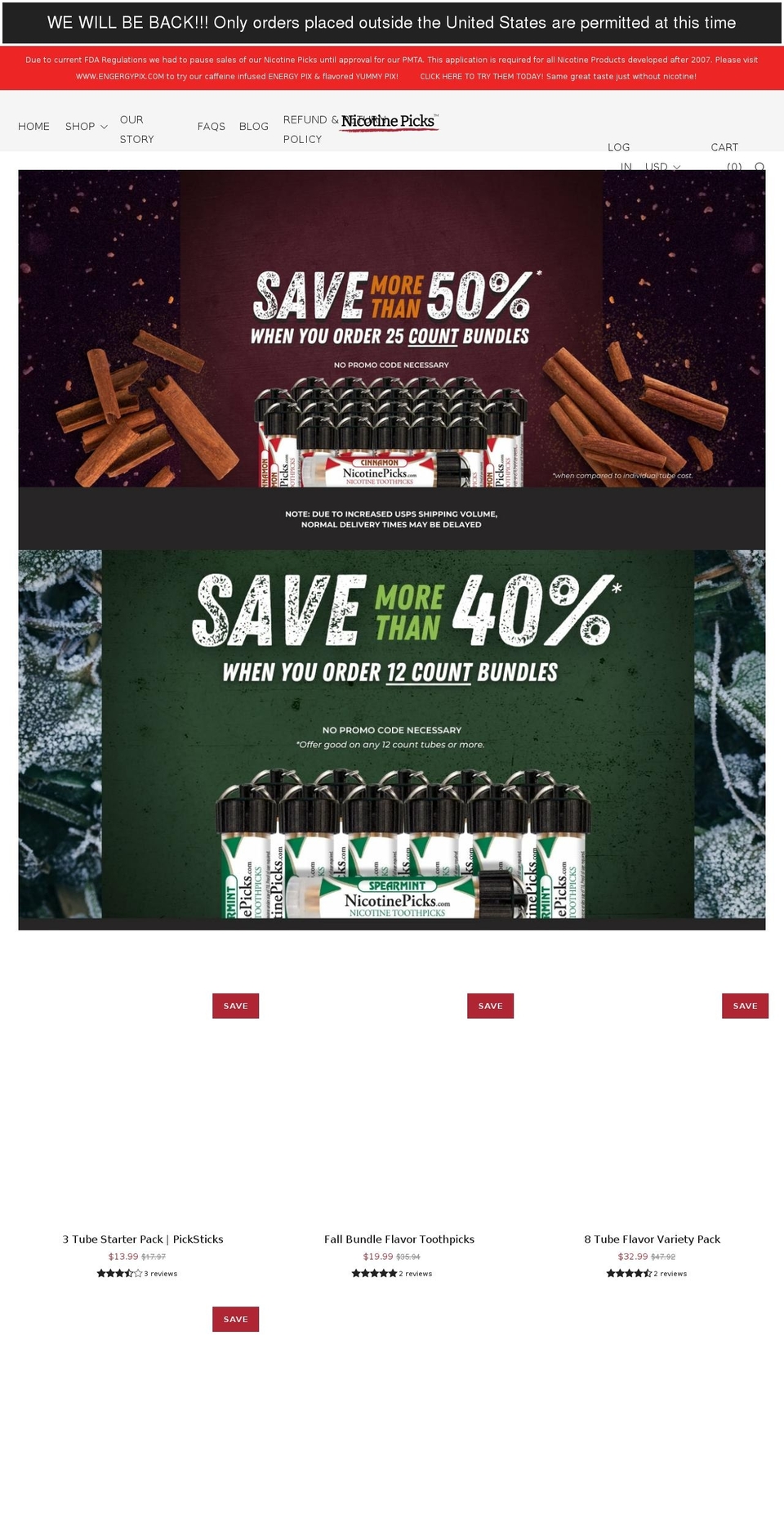 nicotinepicks.com shopify website screenshot