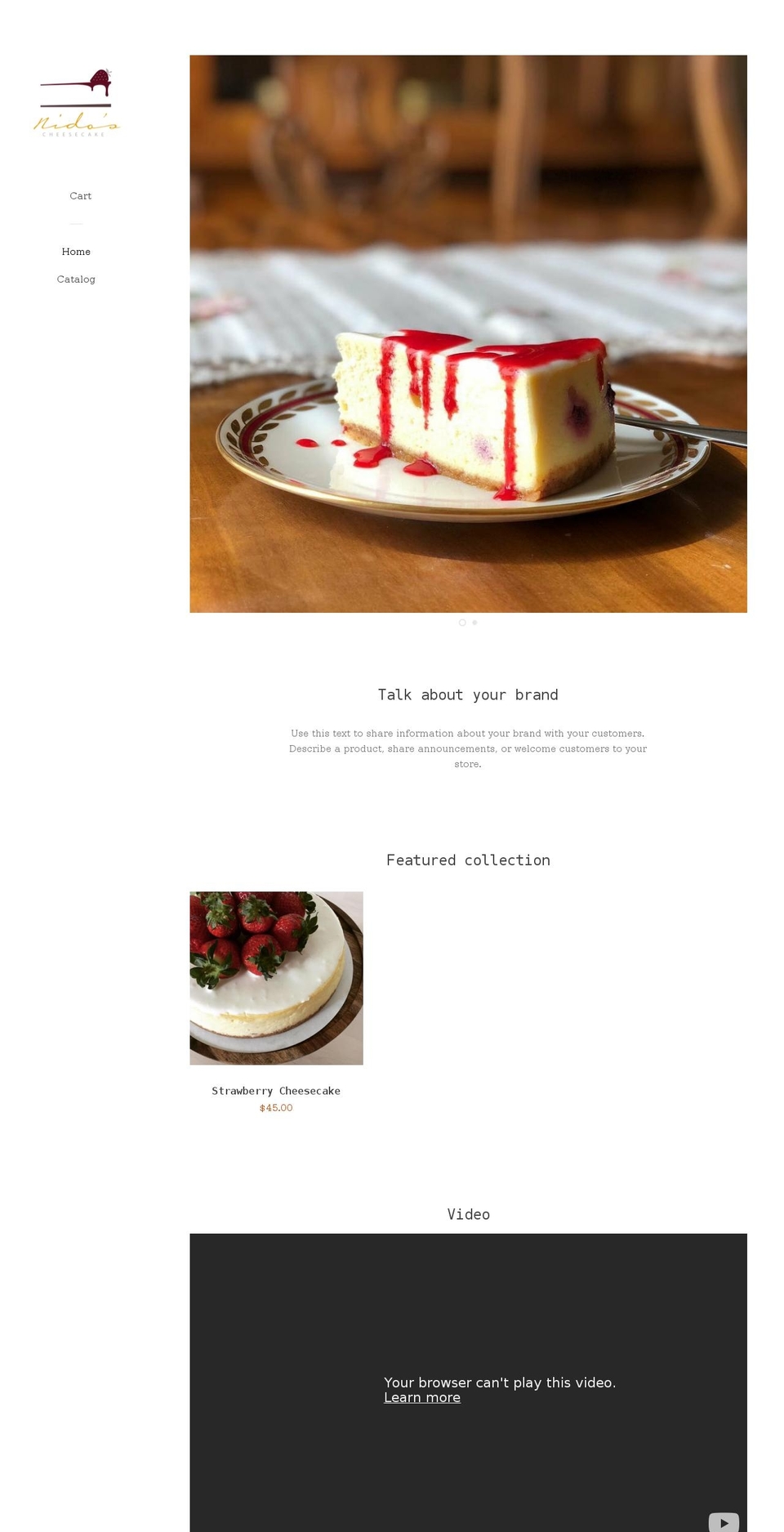 nidoscheesecake.com shopify website screenshot