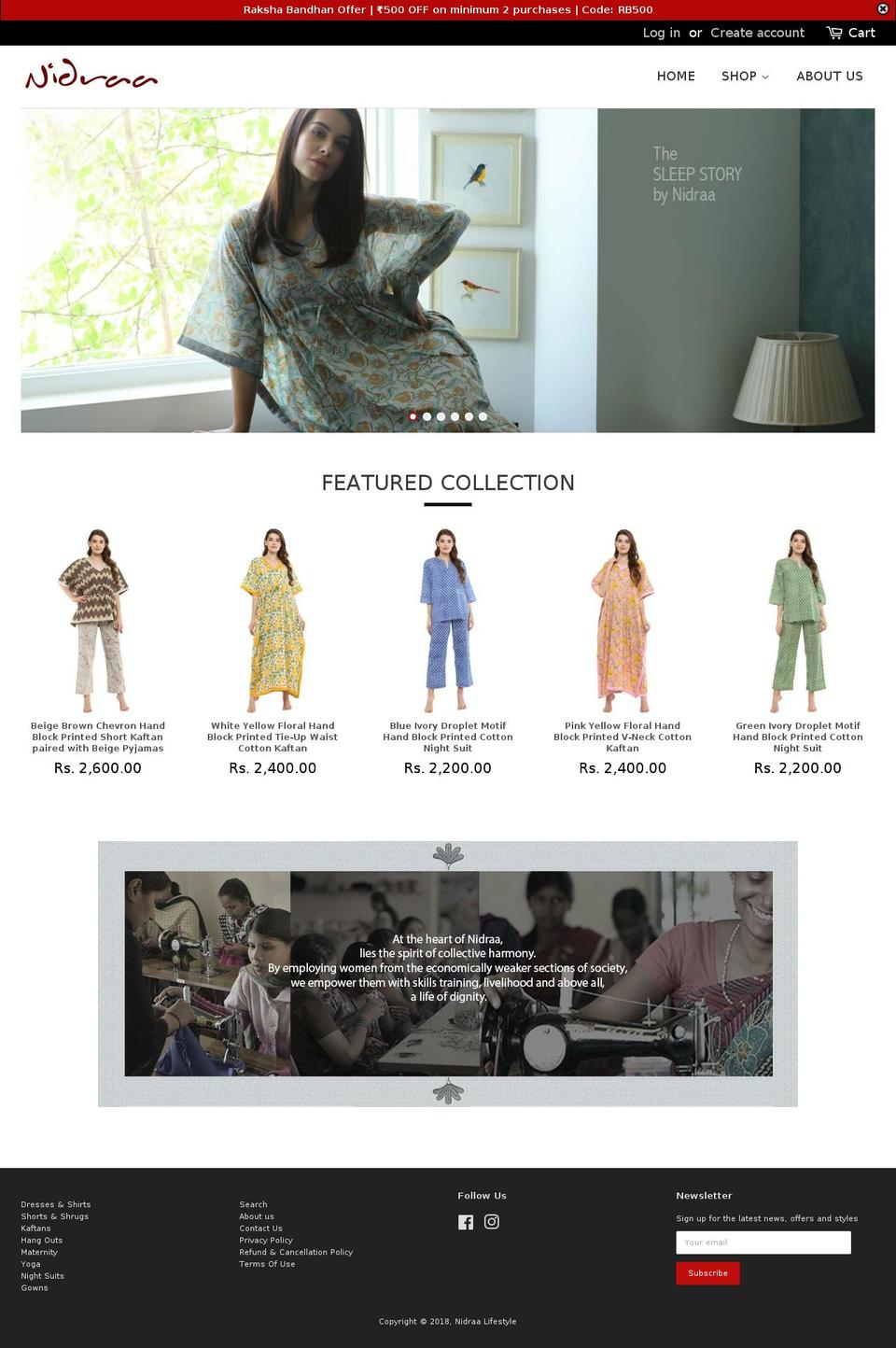 nidraa.in shopify website screenshot