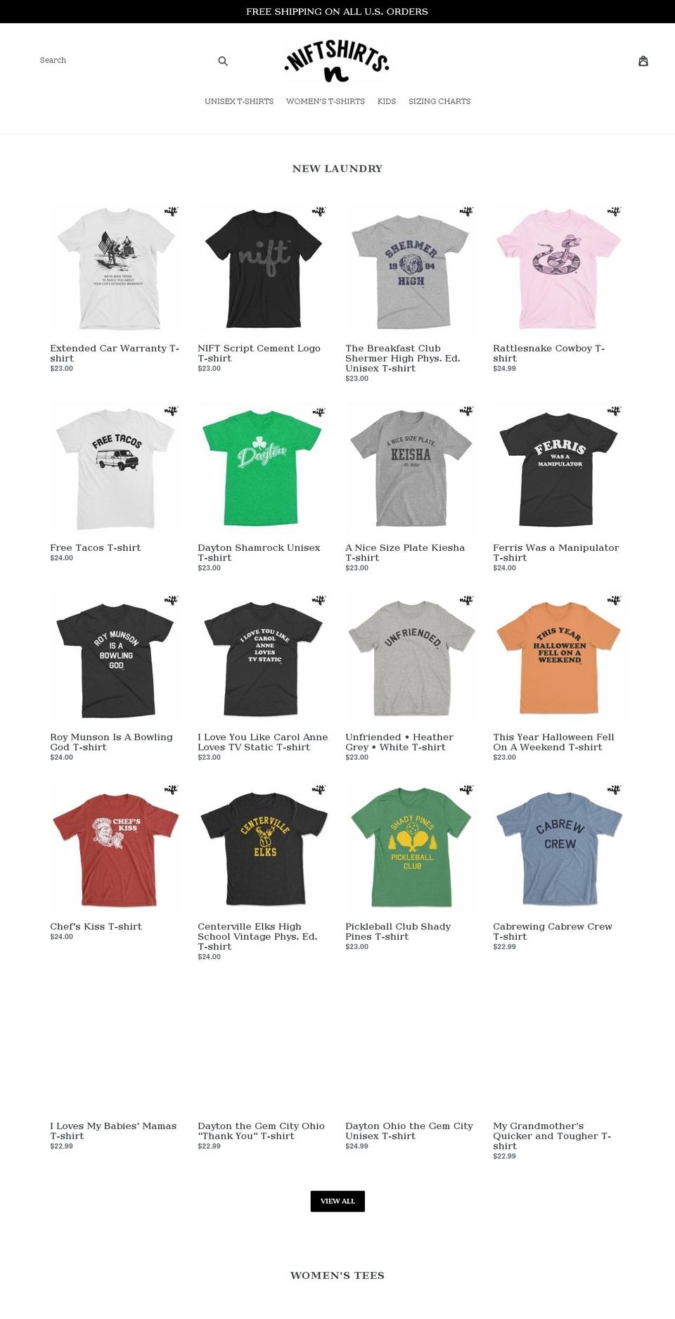 niftshirts.com shopify website screenshot