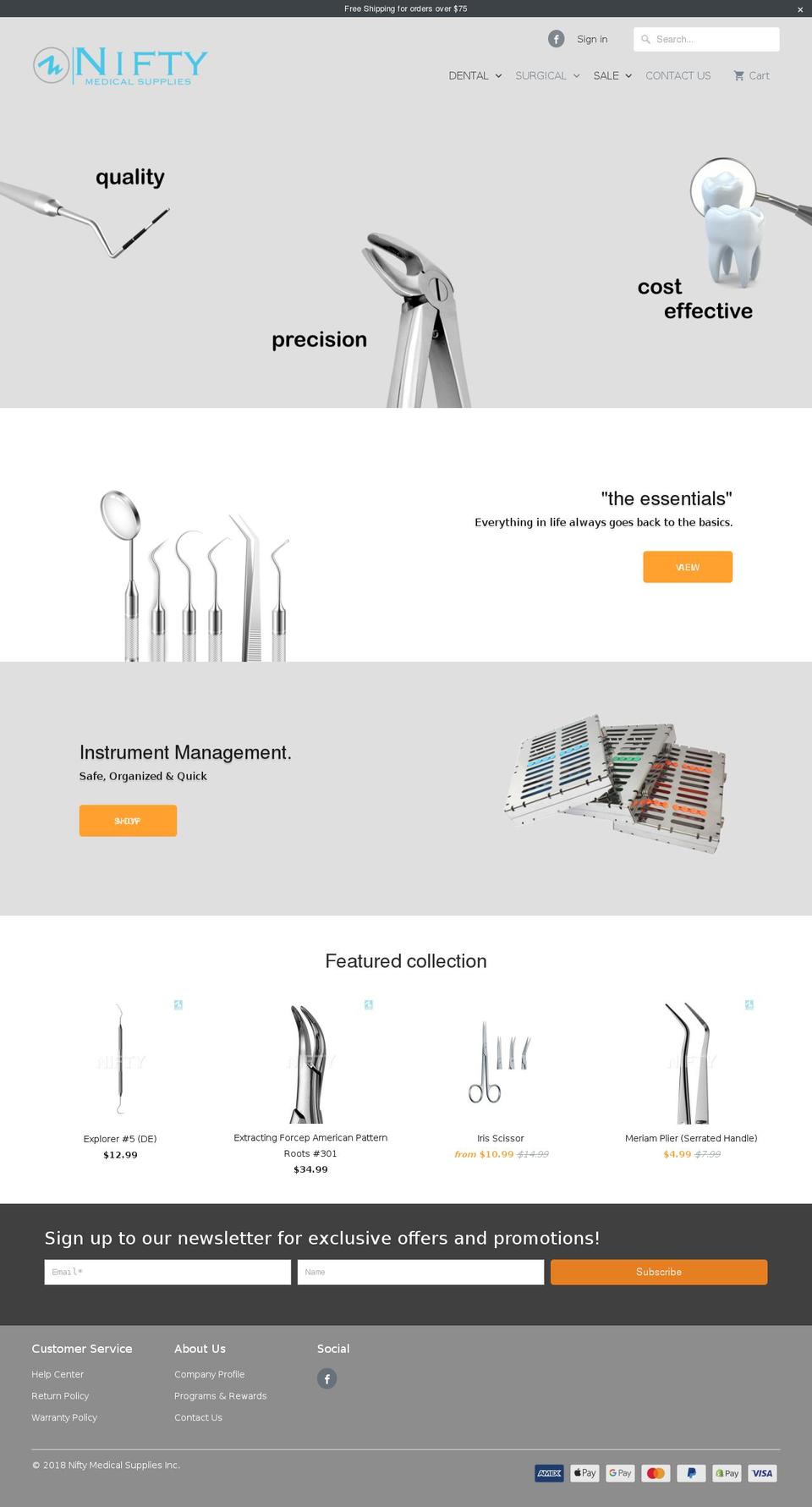 niftysurgicals.com — Shopify storefront screenshot