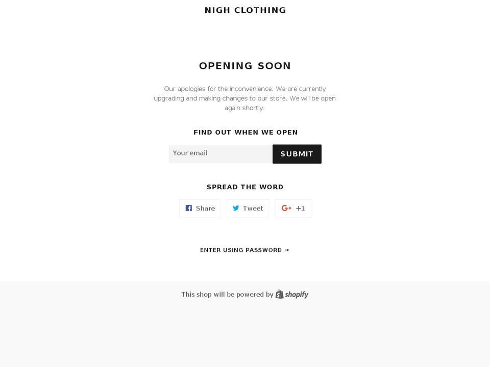 nighclothing.com shopify website screenshot