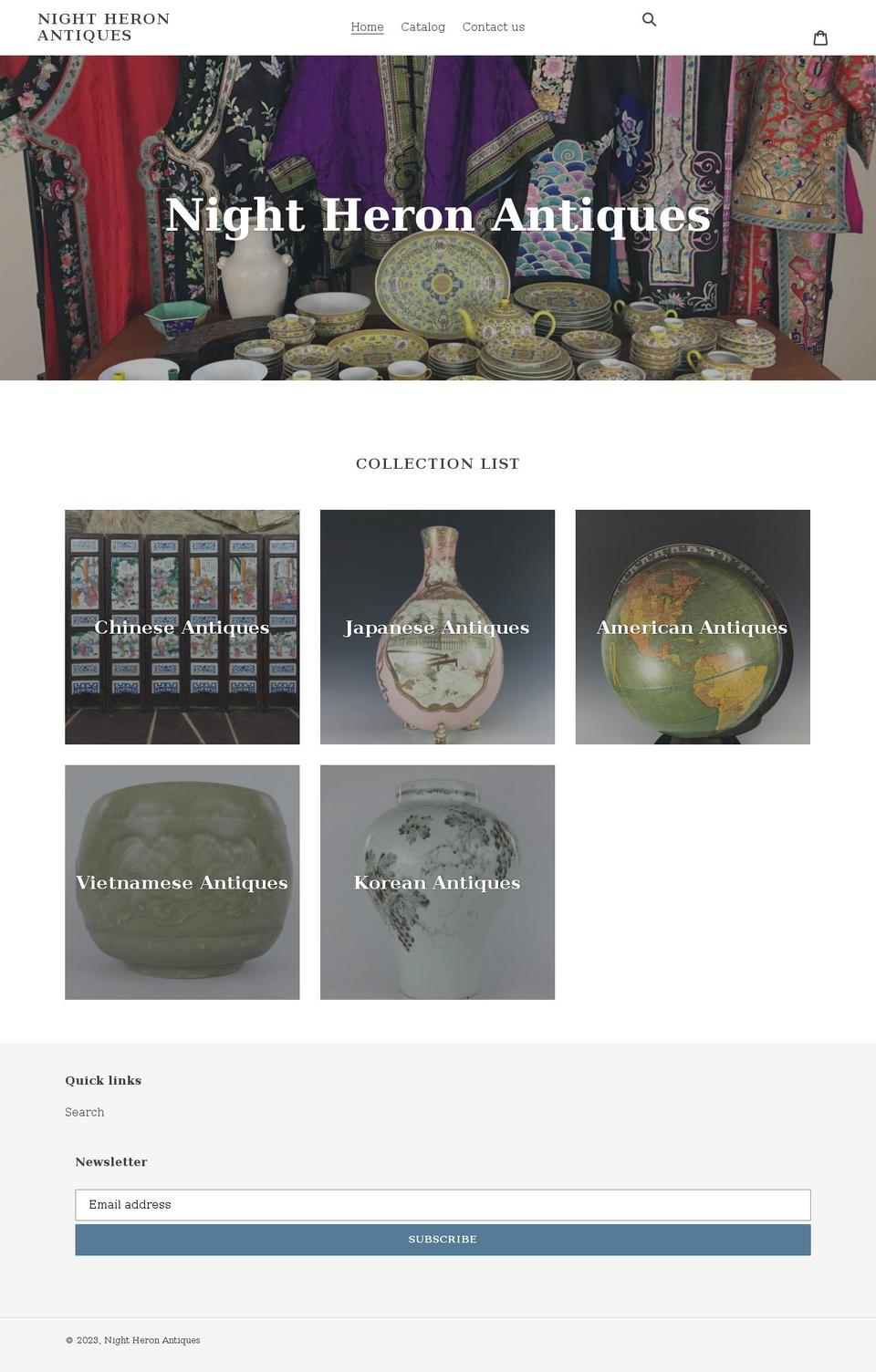 night-heron-antiques.com shopify website screenshot