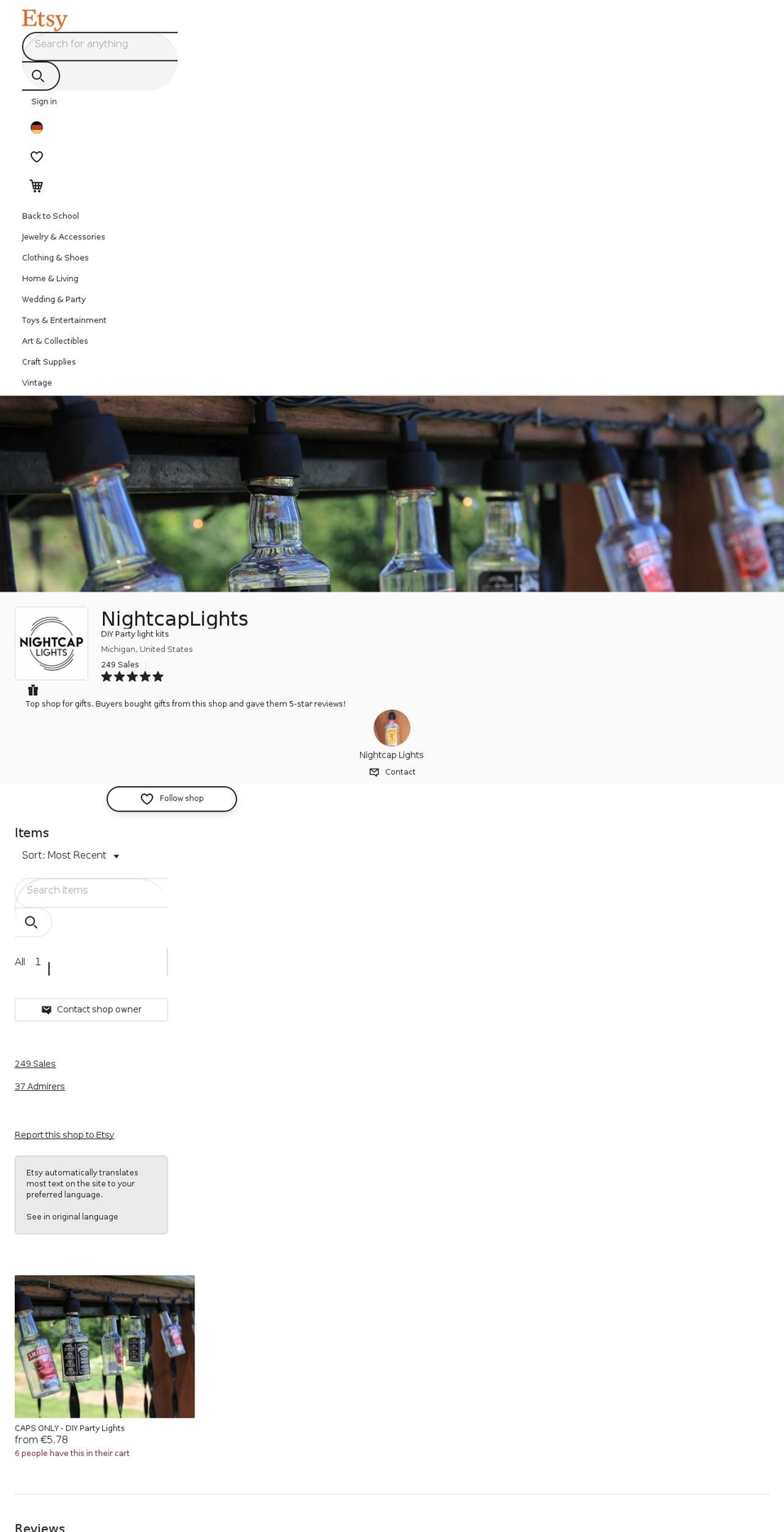 nightcaplights.com — Shopify storefront screenshot
