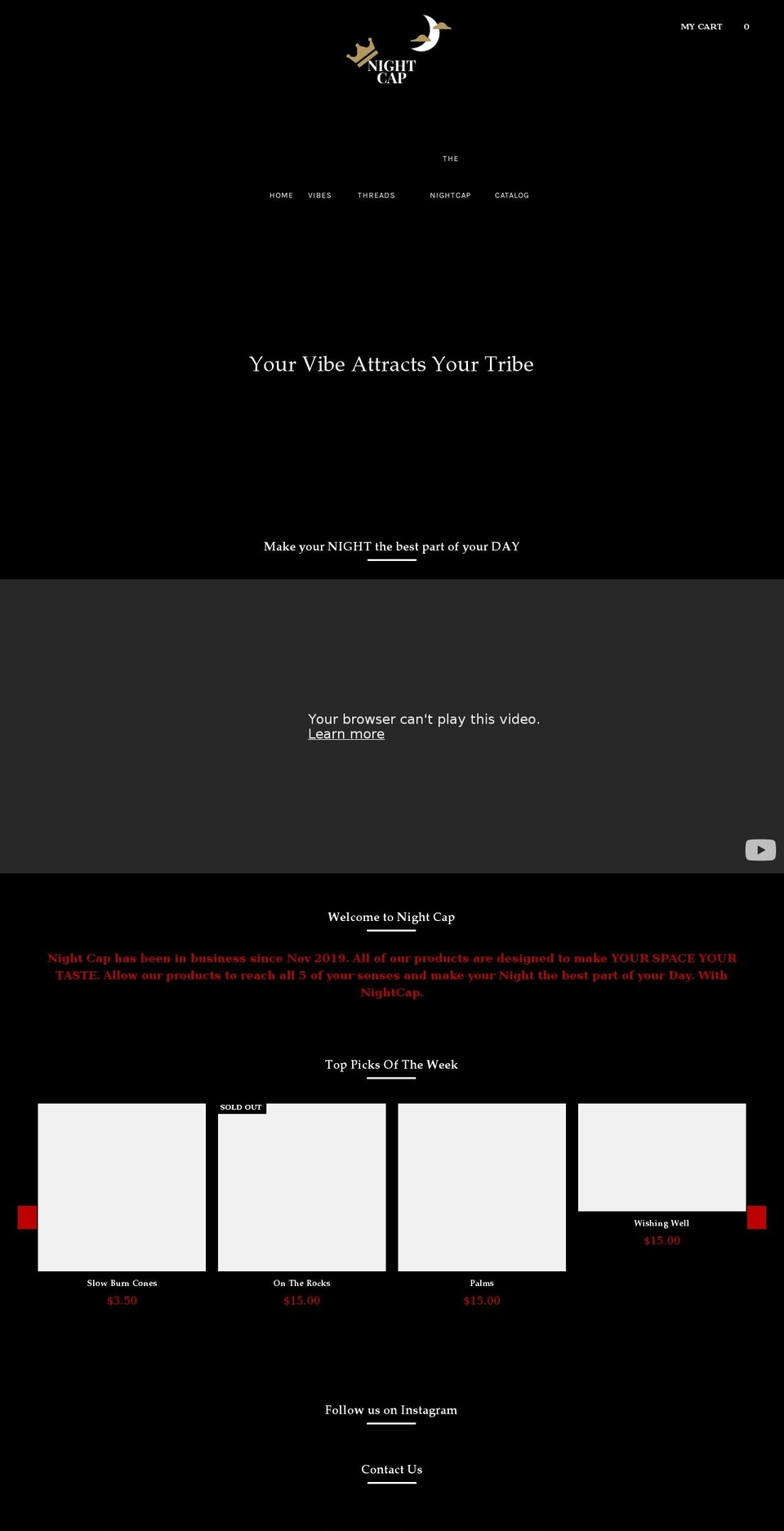 nightcapprod.com shopify website screenshot