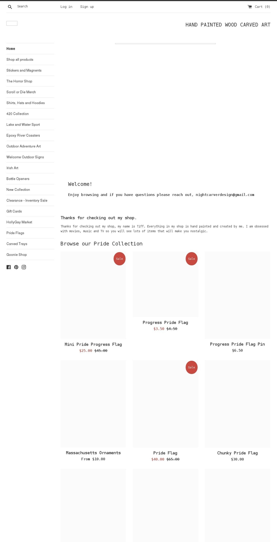 nightcarverdesigns.com shopify website screenshot