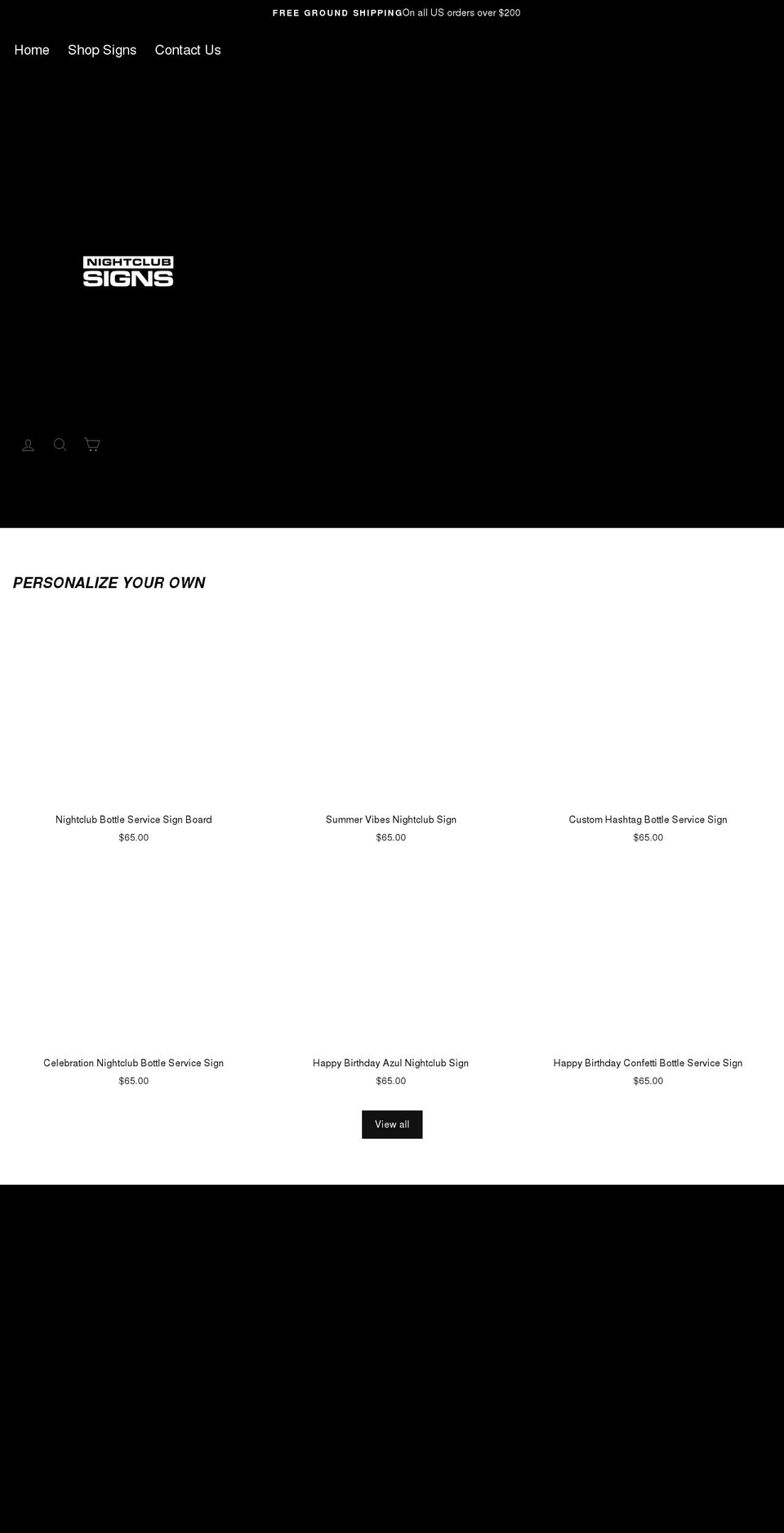 nightclubsigns.com shopify website screenshot