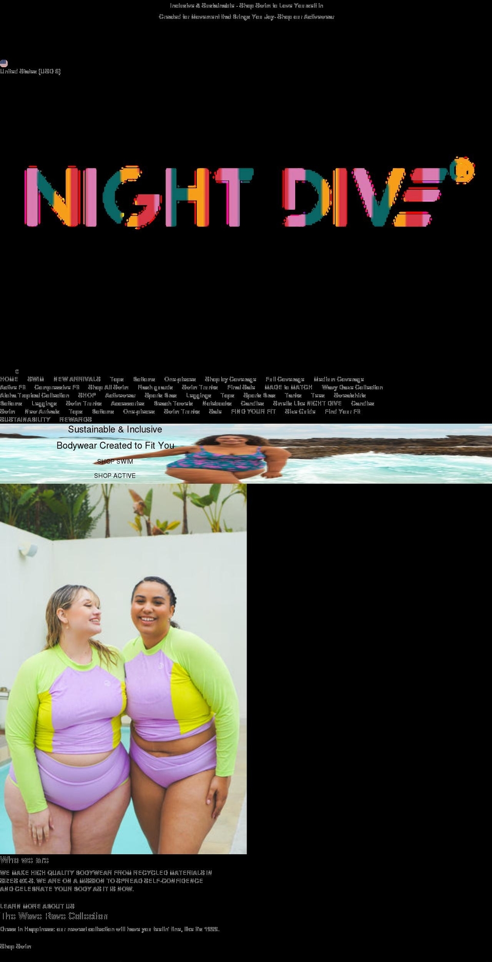 nightdiveswim.com — Shopify storefront screenshot