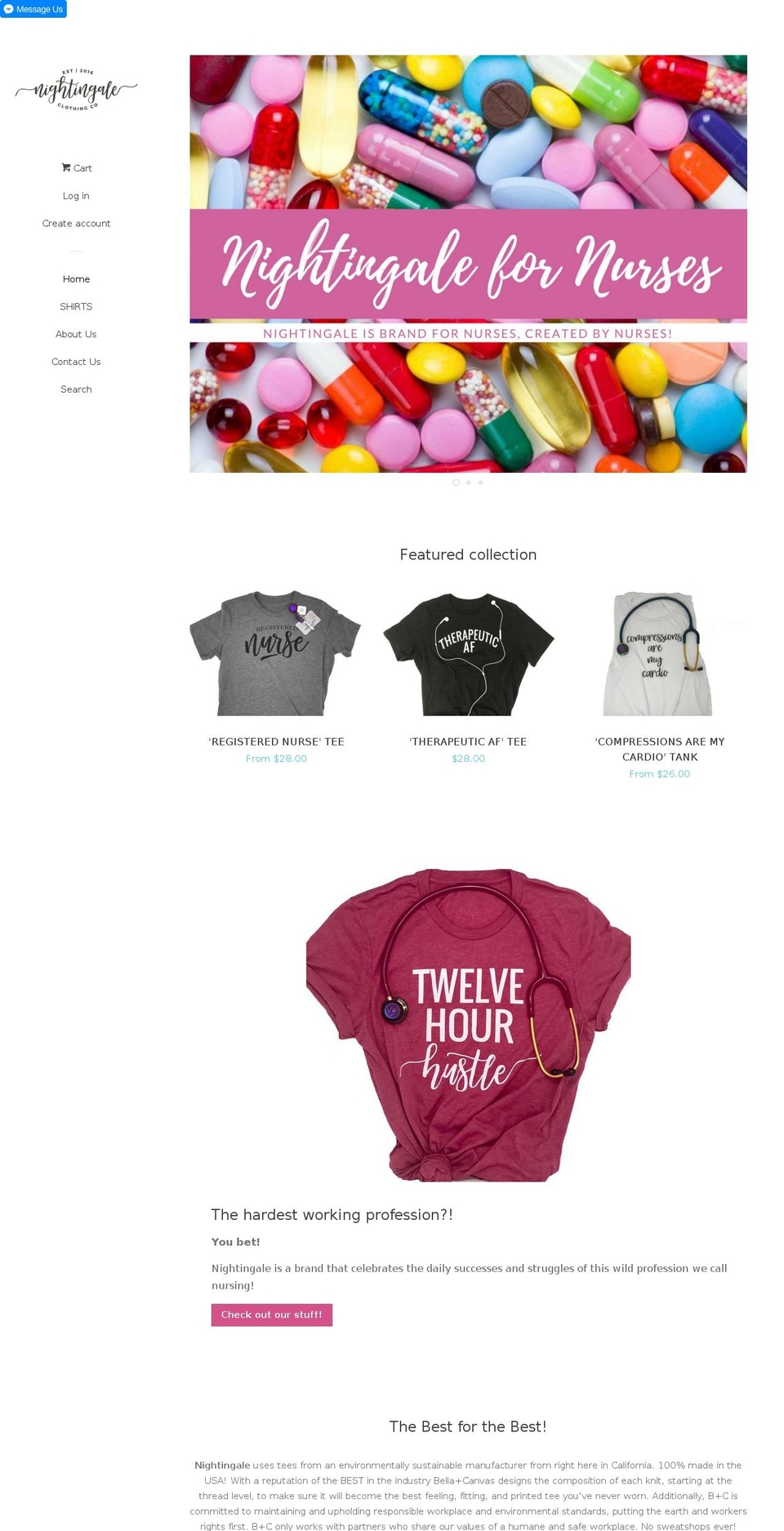 nightingaleclothingco.com shopify website screenshot