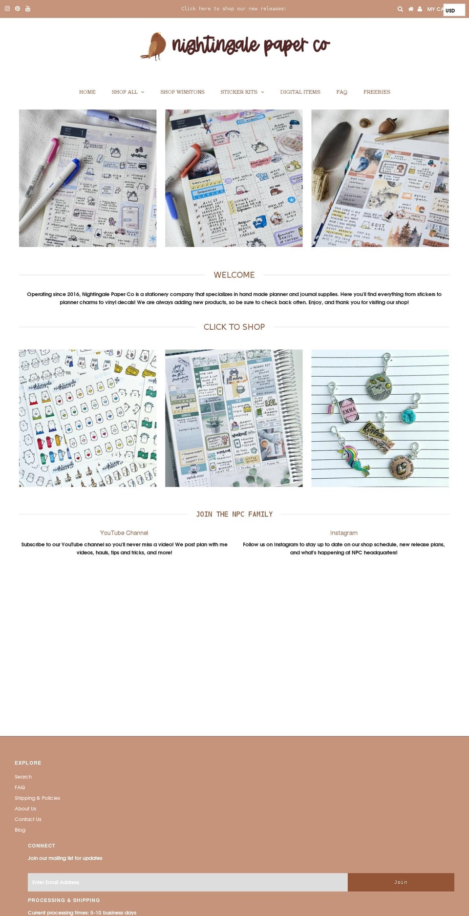 nightingalepaperco.com — Shopify storefront screenshot