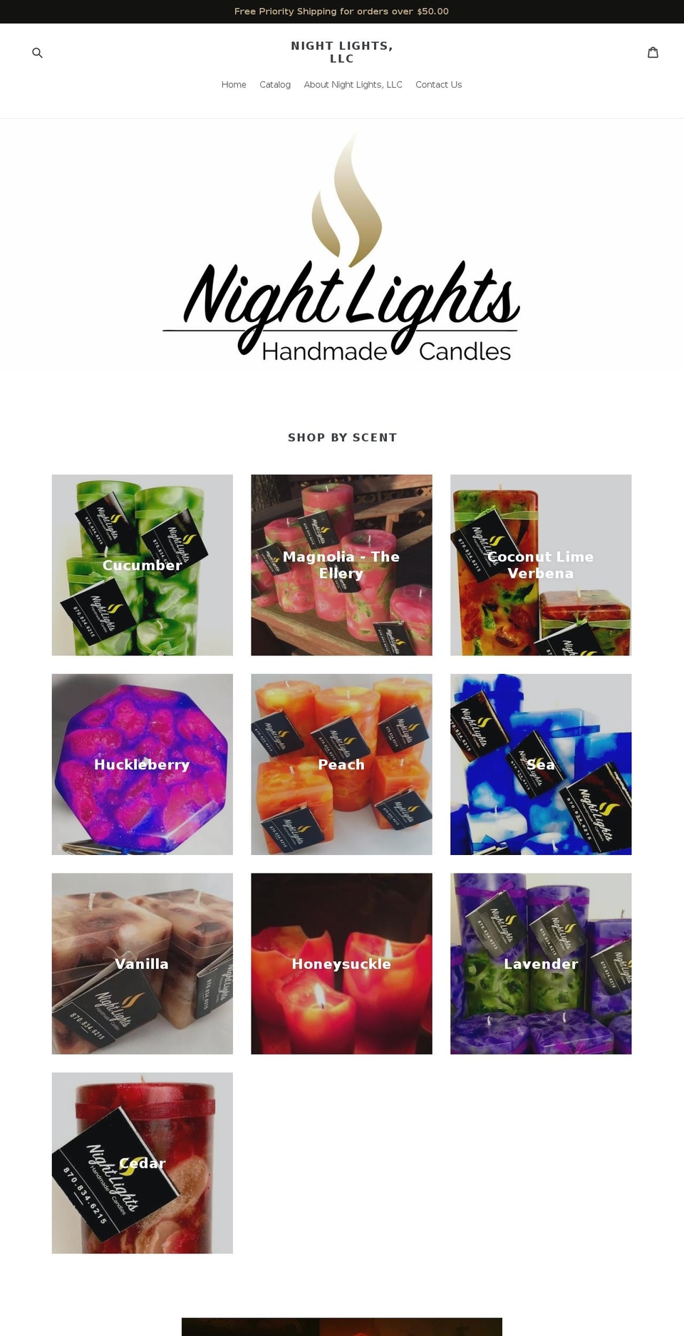 nightlightscandles.com — Shopify storefront screenshot
