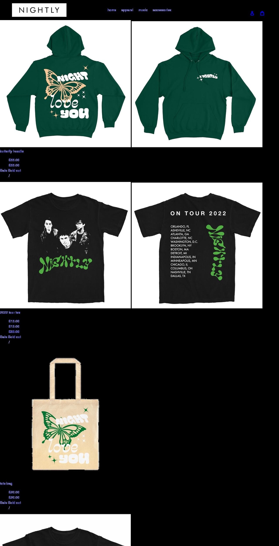 nightly-merch.myshopify.com shopify website screenshot