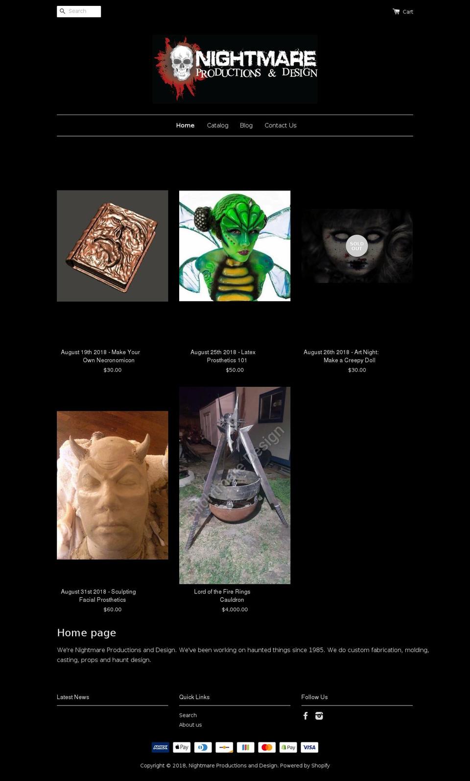 nightmaredesign.com — Shopify storefront screenshot