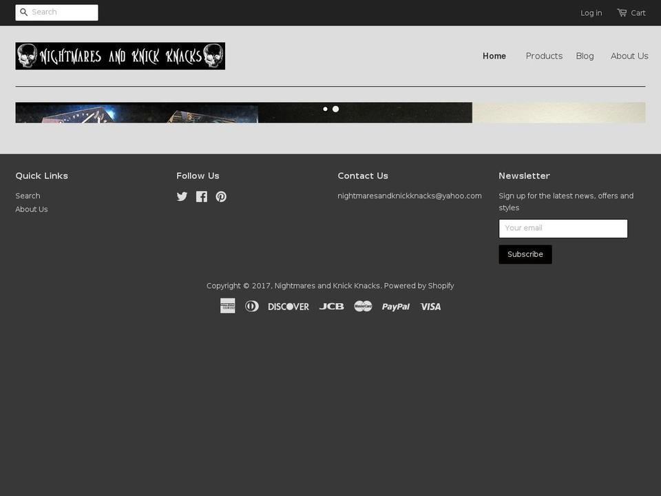 nightmaresandknickknacks.com shopify website screenshot