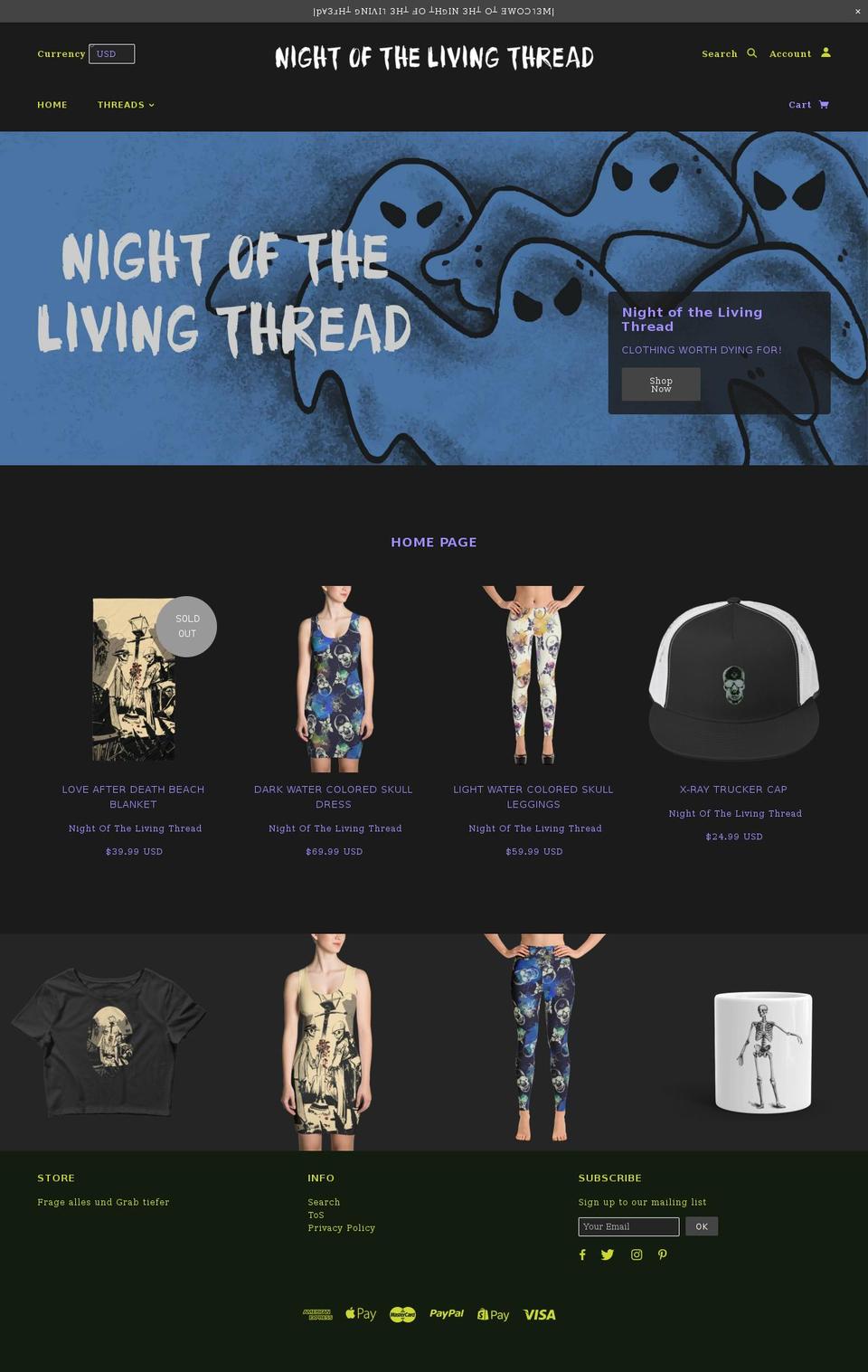 nightofthelivingthread.com — Shopify storefront screenshot