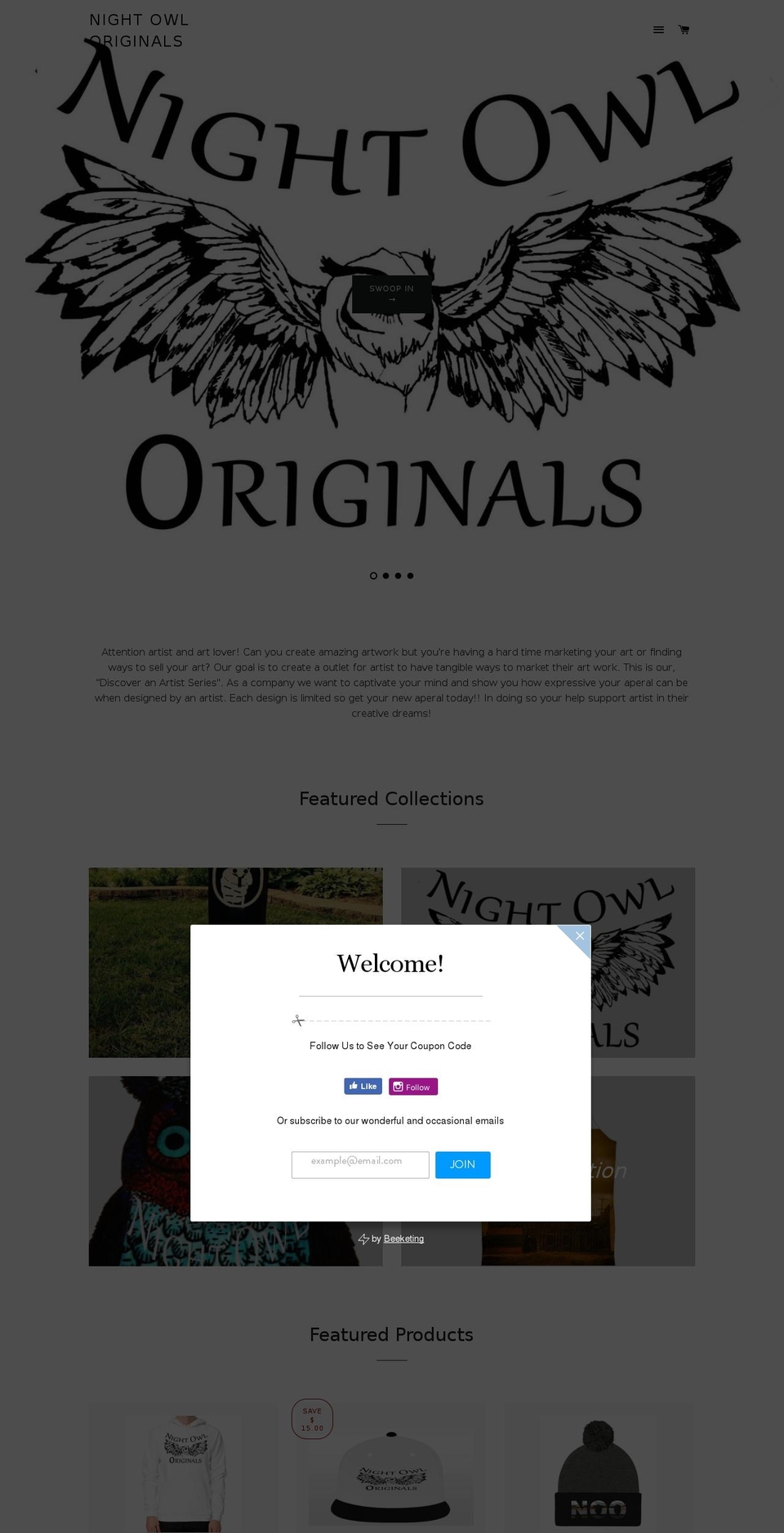 nightowloriginals.com shopify website screenshot