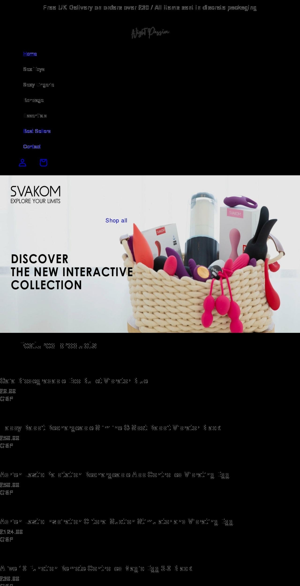 nightpassion.co.uk shopify website screenshot