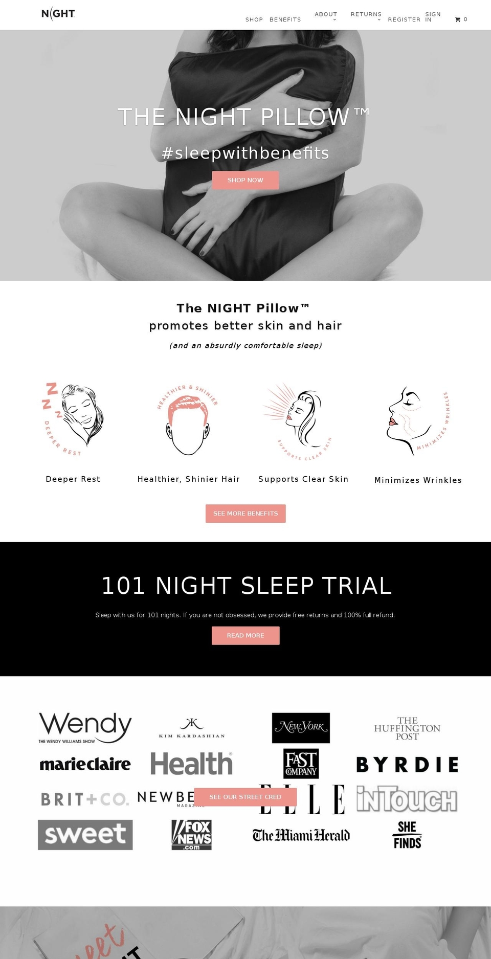 nightpillows.com shopify website screenshot