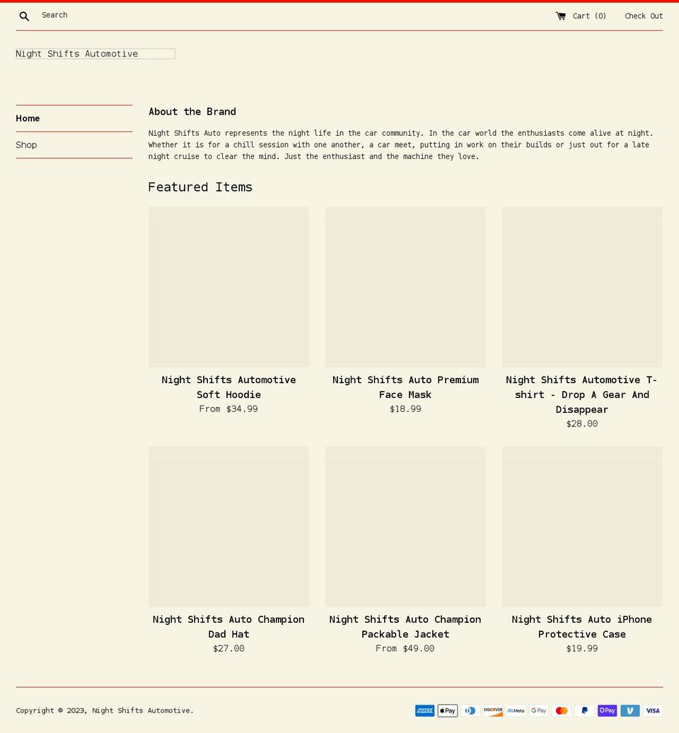 nightshiftsauto.com shopify website screenshot