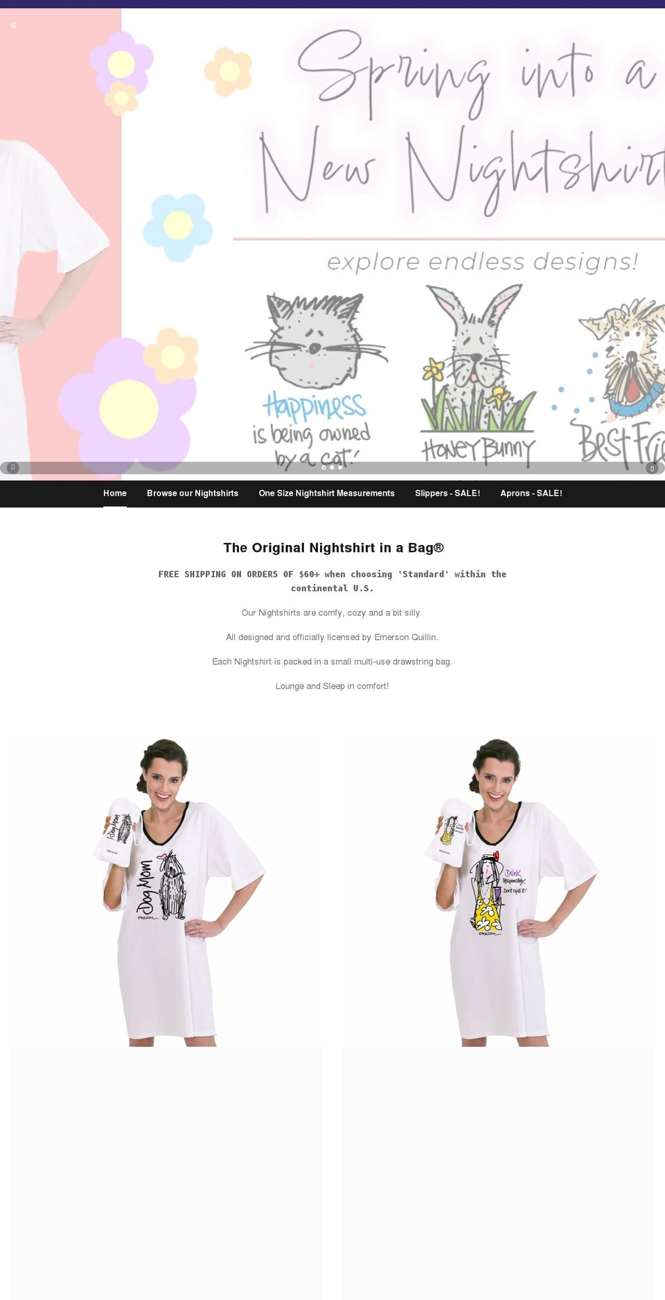 nightshirtinabag.com shopify website screenshot