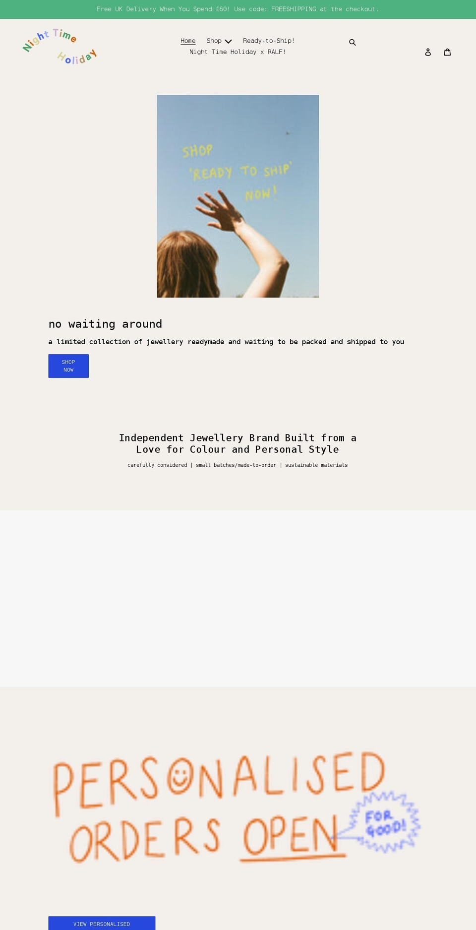 nighttimeholiday.com shopify website screenshot