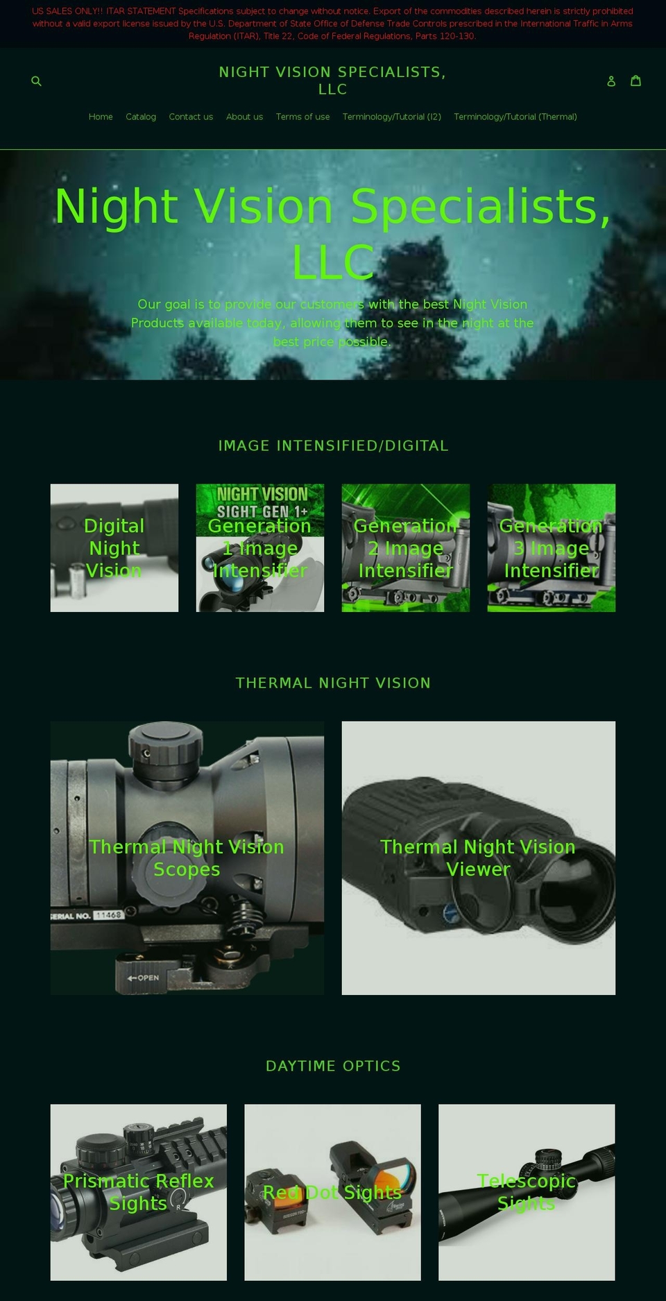 nightvisionspecialists.com shopify website screenshot