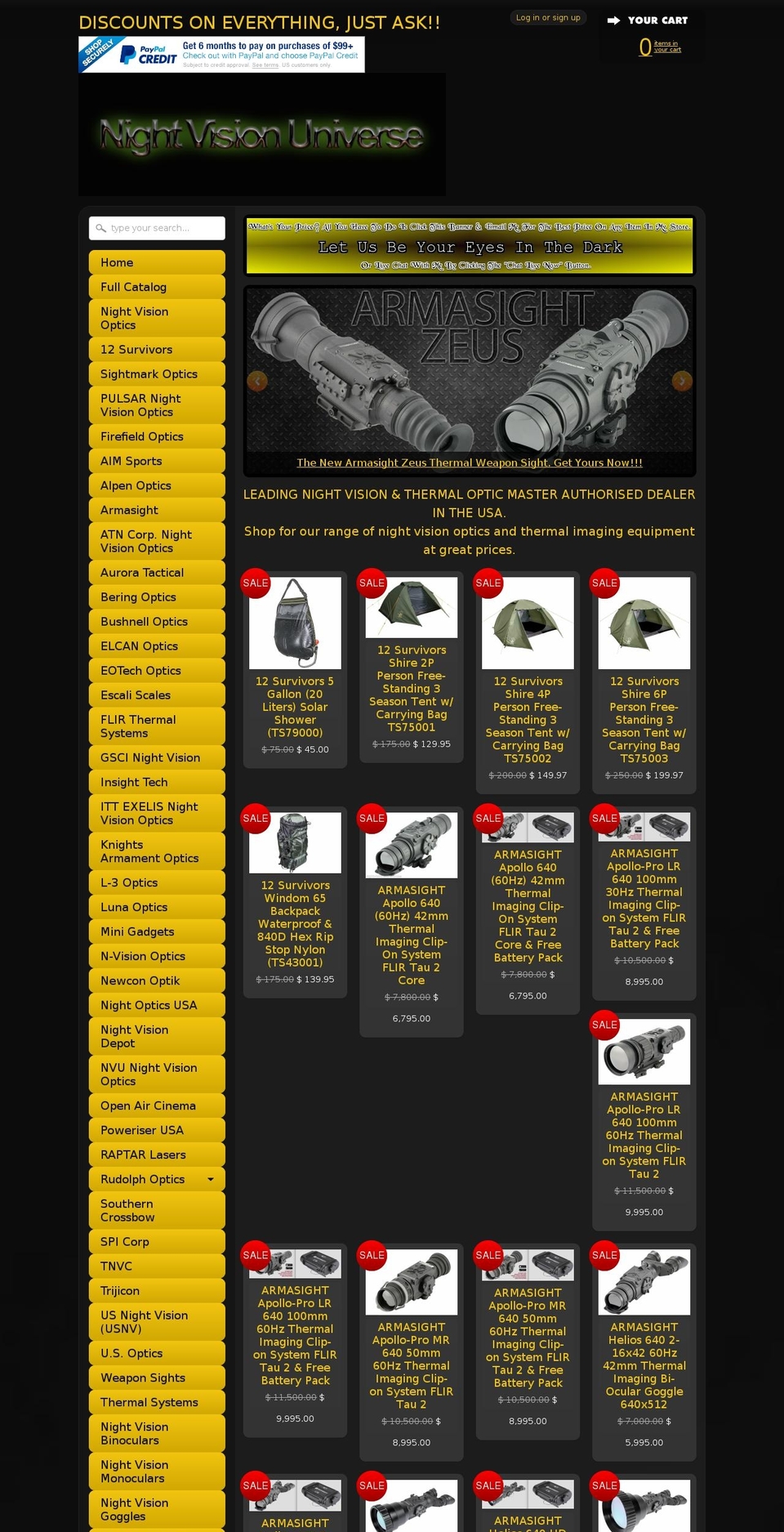 nightvisionuniverse.com shopify website screenshot