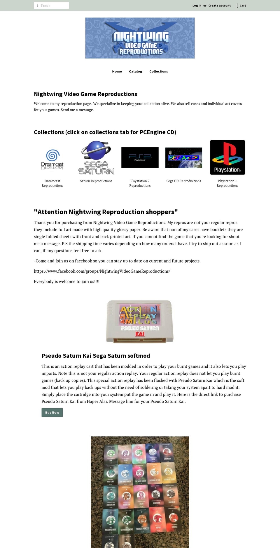 nightwingvideogamereproductions.net shopify website screenshot