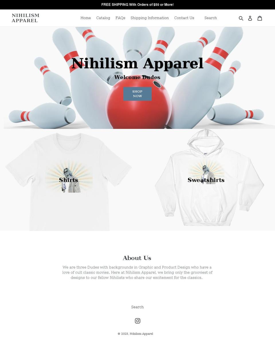 nihilismapparel.com shopify website screenshot