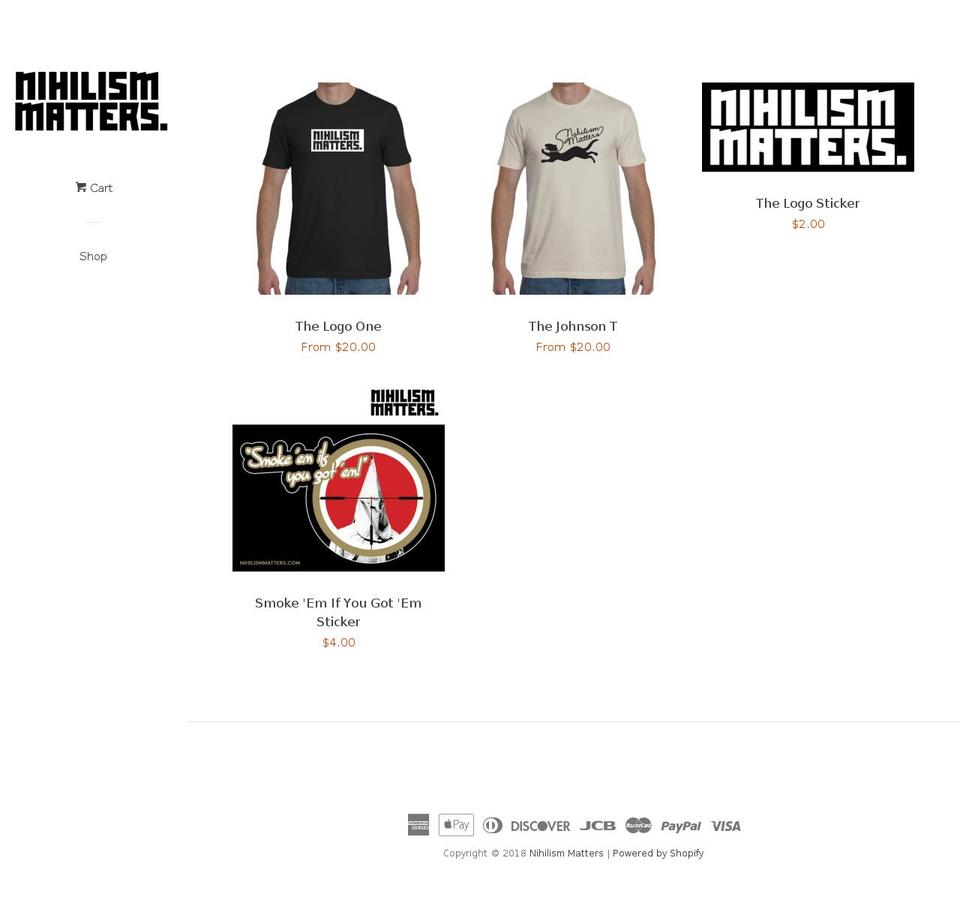 nihilismmatters.com — Shopify storefront screenshot