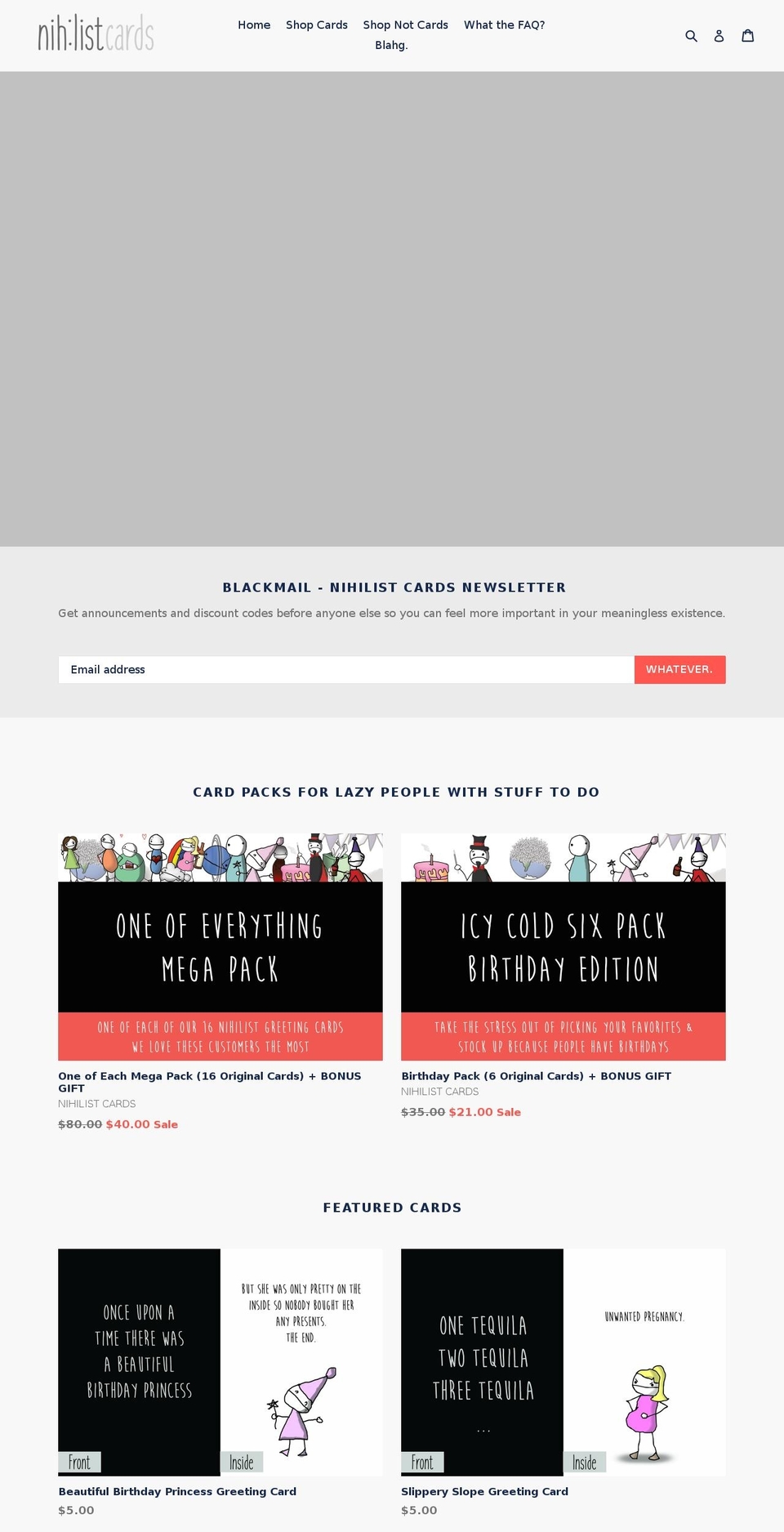 nihilistcards.com — Shopify storefront screenshot