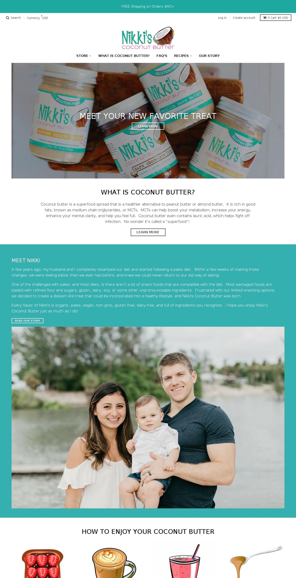 nikkiscoconutbutter.net shopify website screenshot